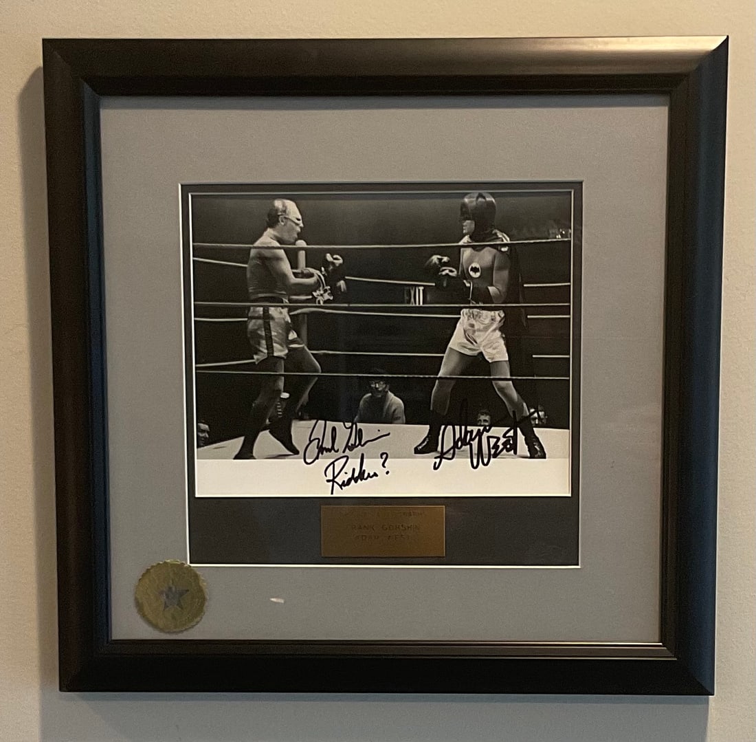 Batman boxing the Riddler Adam West signed photo by both: Batman boxing the Riddler Adam West signed photo by both