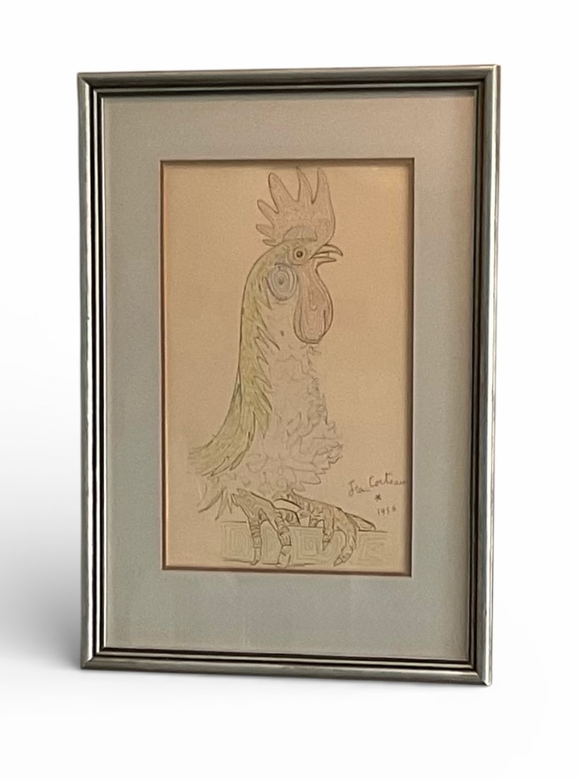 Jean Cocteau Le Coq Offset Lithograph with original Park West Gallery Label: Jean Cocteau Le Coq Offset Lithograph with original Park West Gallery Label