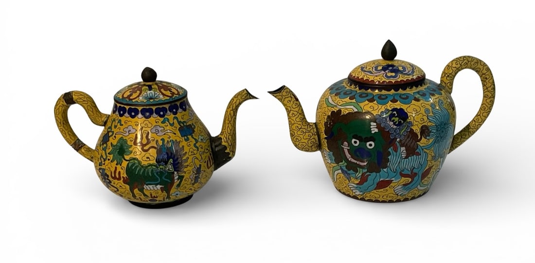 Pair Chinese Signed Cloisonne Teapots (1 of 1)