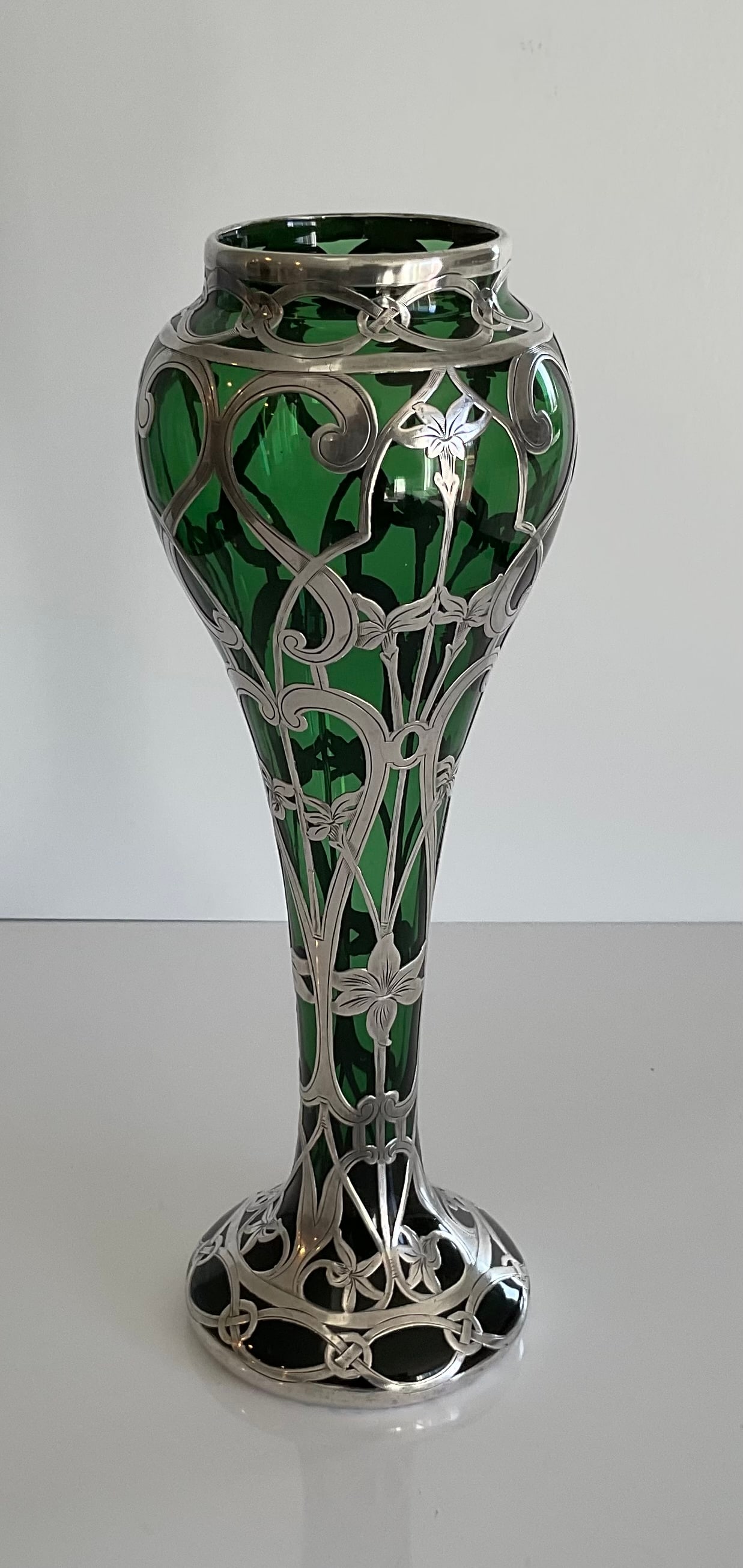 Early art glass vase with sterling ovrlay (1 of 4)