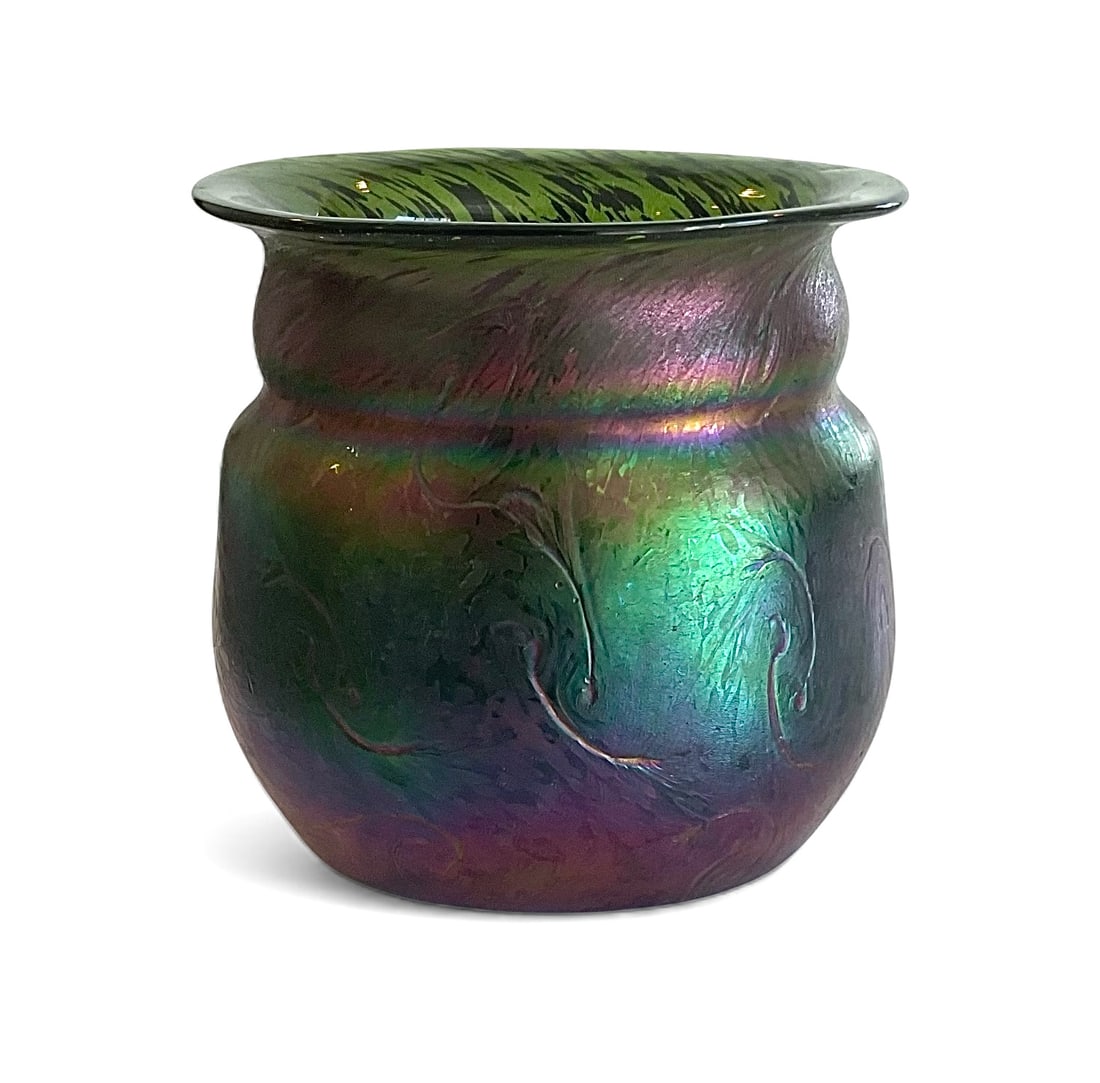 Loetz style art glass vase with external decoration: Loetz style art glass vase with external decoration