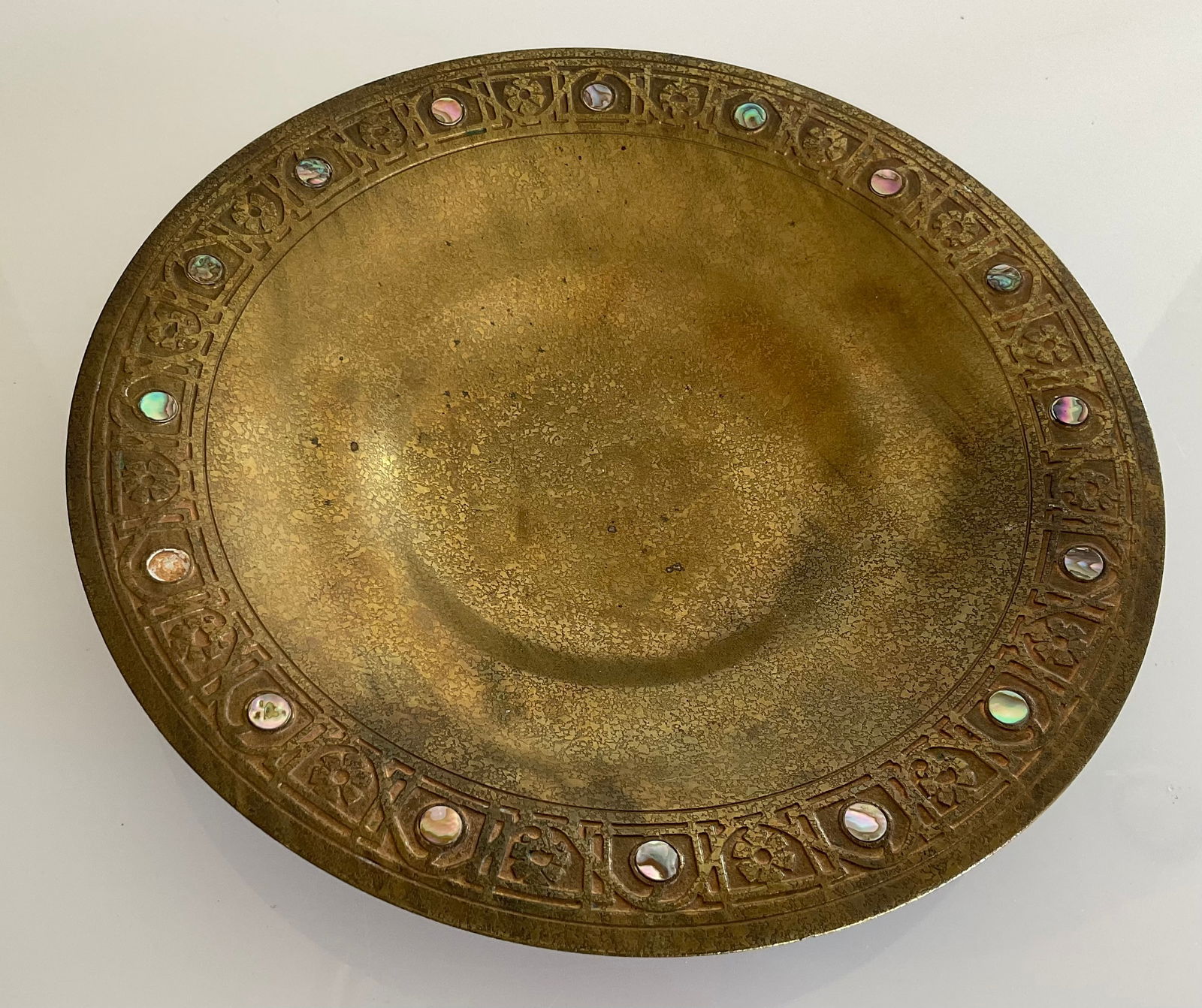 Tiffany Studios Signed Abalone decorated bowl (1 of 4)