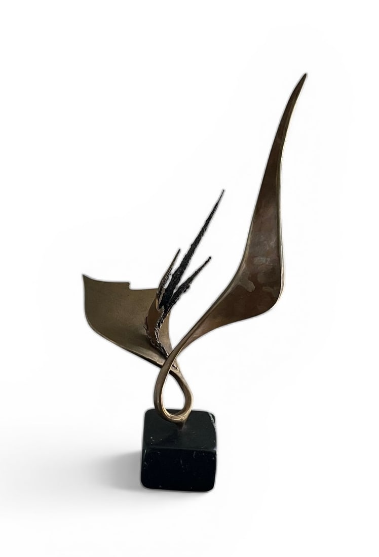 Mid Century Modern Abstract flower bronze signed and dated 1984 McLean: Mid Century Modern Abstract flower bronze signed and dated 1984 McLean