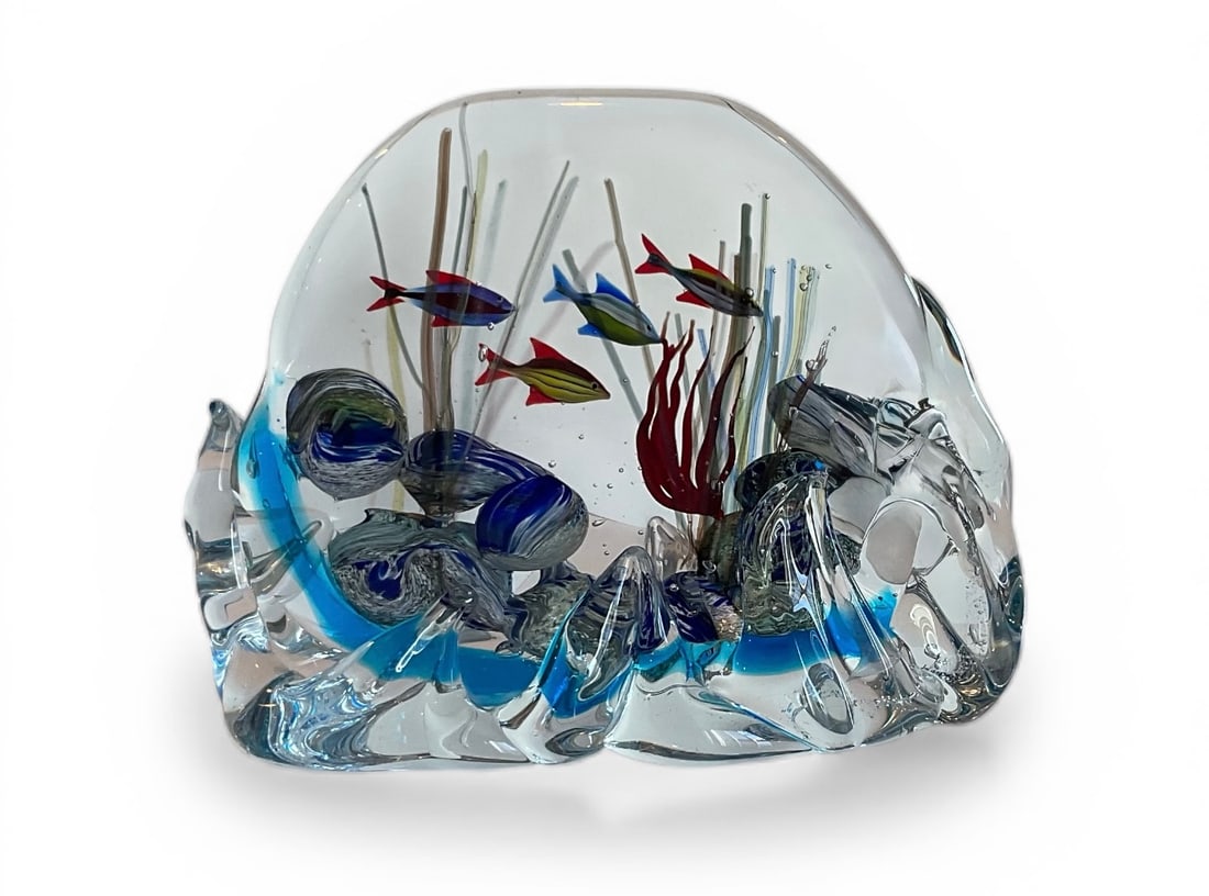 Glass studio Murano signed Murano art glass aquarium sculpture: Glass studio Murano signed Murano art glass aquarium sculpture
