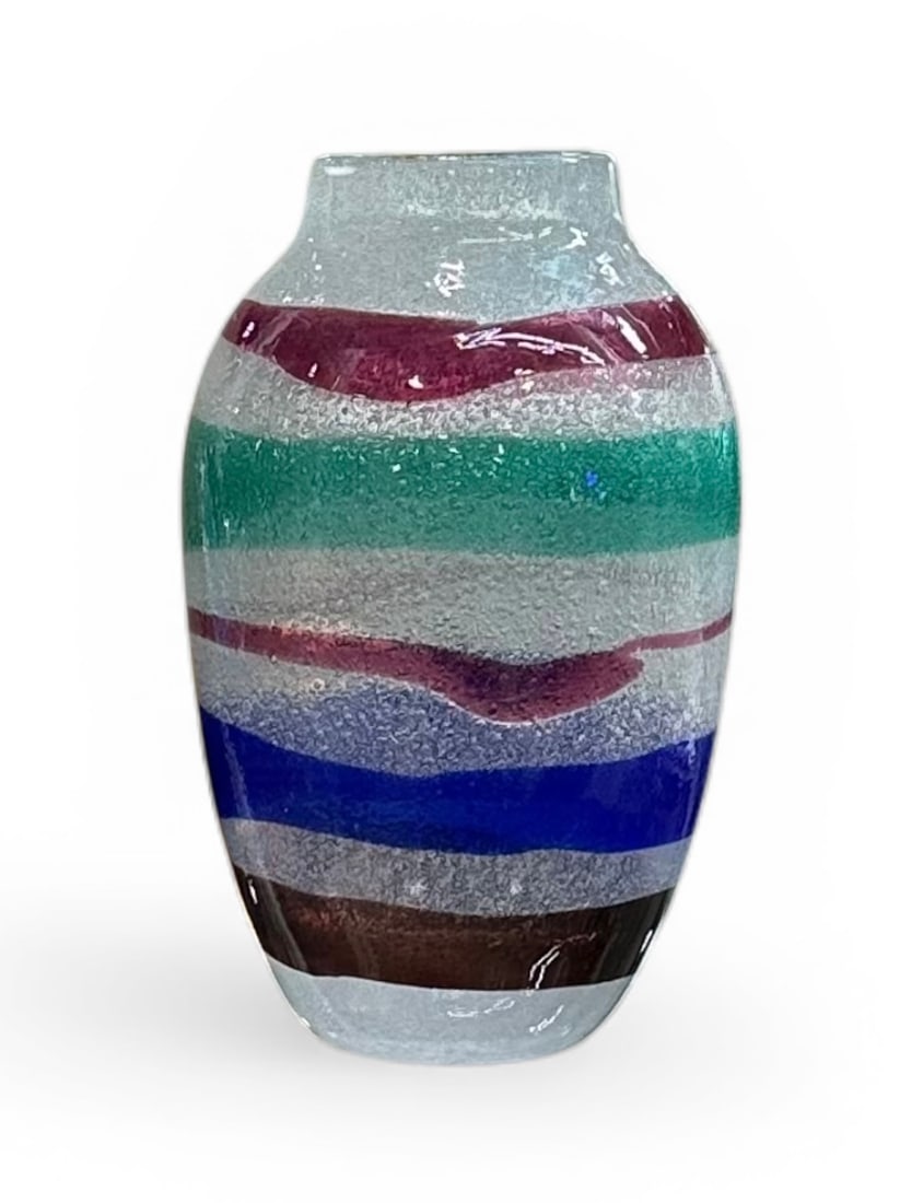 Fulvio Bianconi attributed signed Cenedese Murano Art Glass Pulegoso vase with bands (1 of 1)