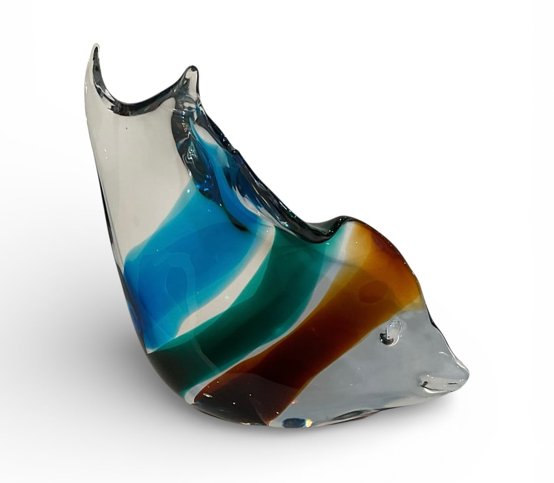 Fulvio Bianconi attributed Cenedese large signed murano art glass fish with bands of color (1 of 1)