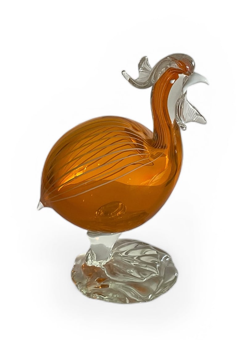 Luciano Gaspari attributed Salviati Murano art glass hen sculpture circa 1960 with original label (1 of 6)