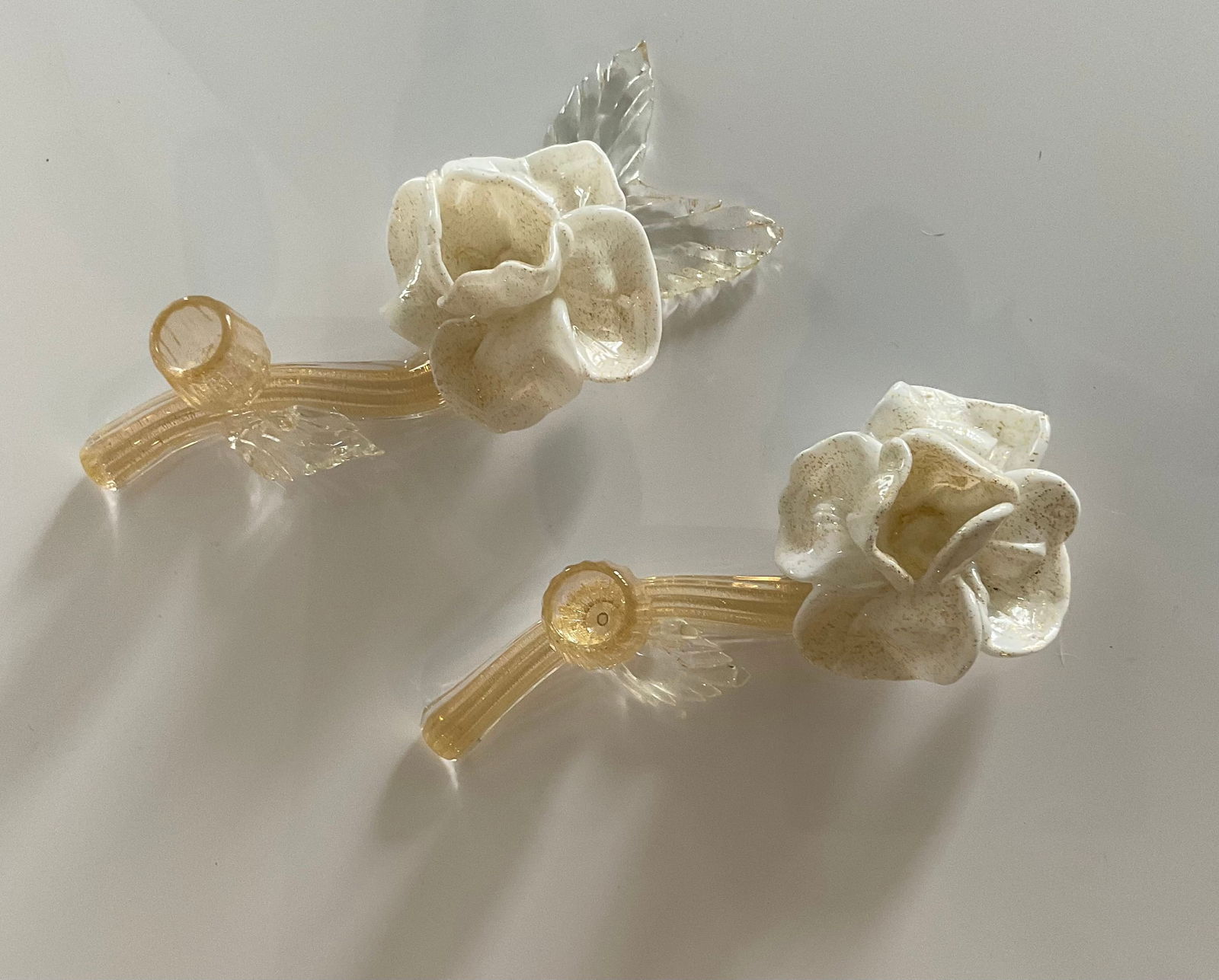 PAIR Salviati Murano art glass flower candle holder sculptures: PAIR Salviati Murano art glass flower candle holder sculptures