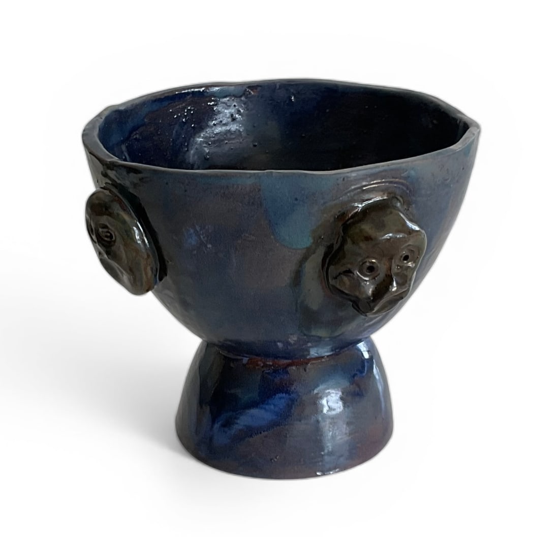 Beatrice Wood Pottery Sculptural bowl with applied faces signed by the artist (1 of 4)