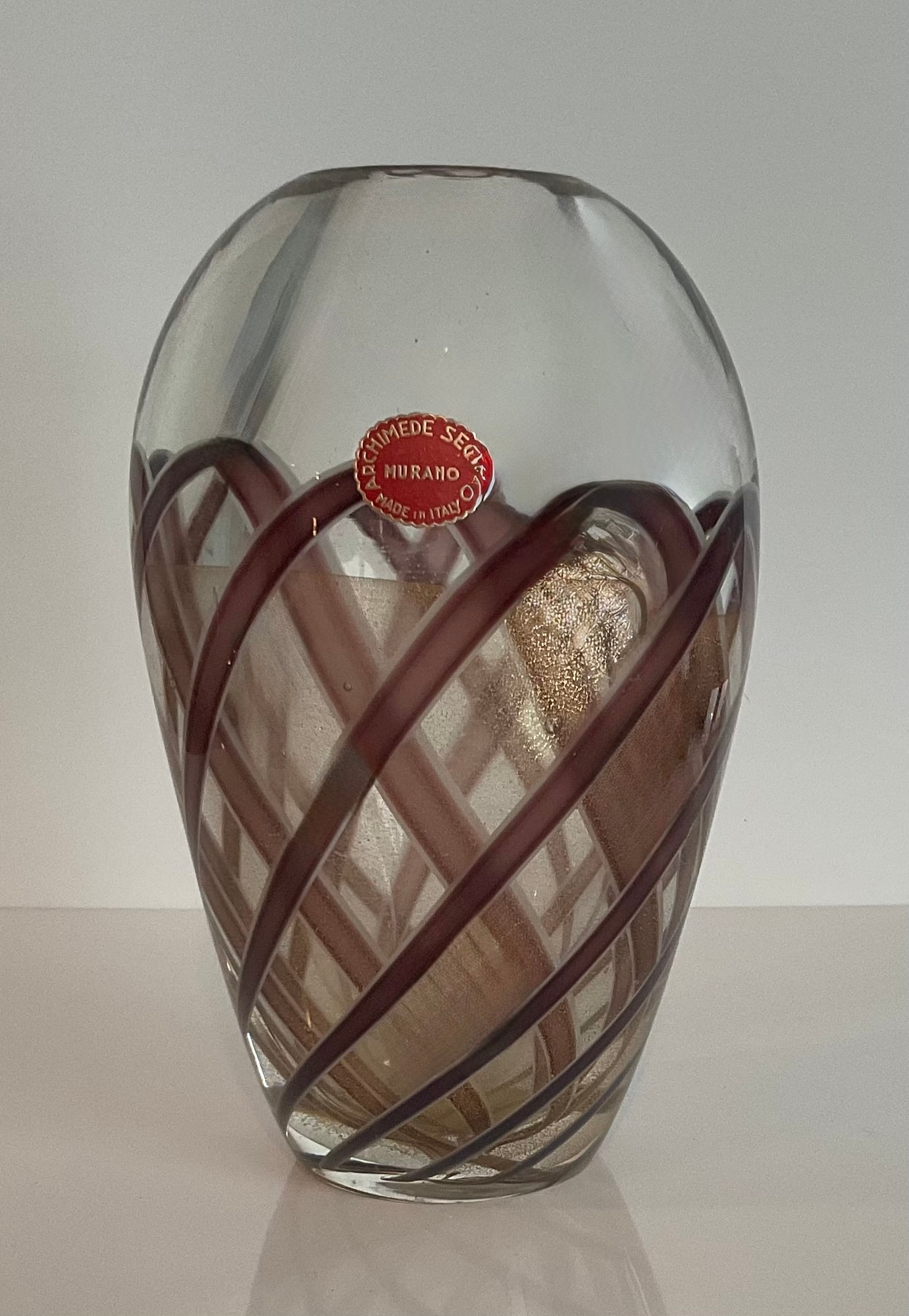 Archimede Seguso Nastro Richiamato Murano art glass vase with original label circa 1950s (1 of 1)