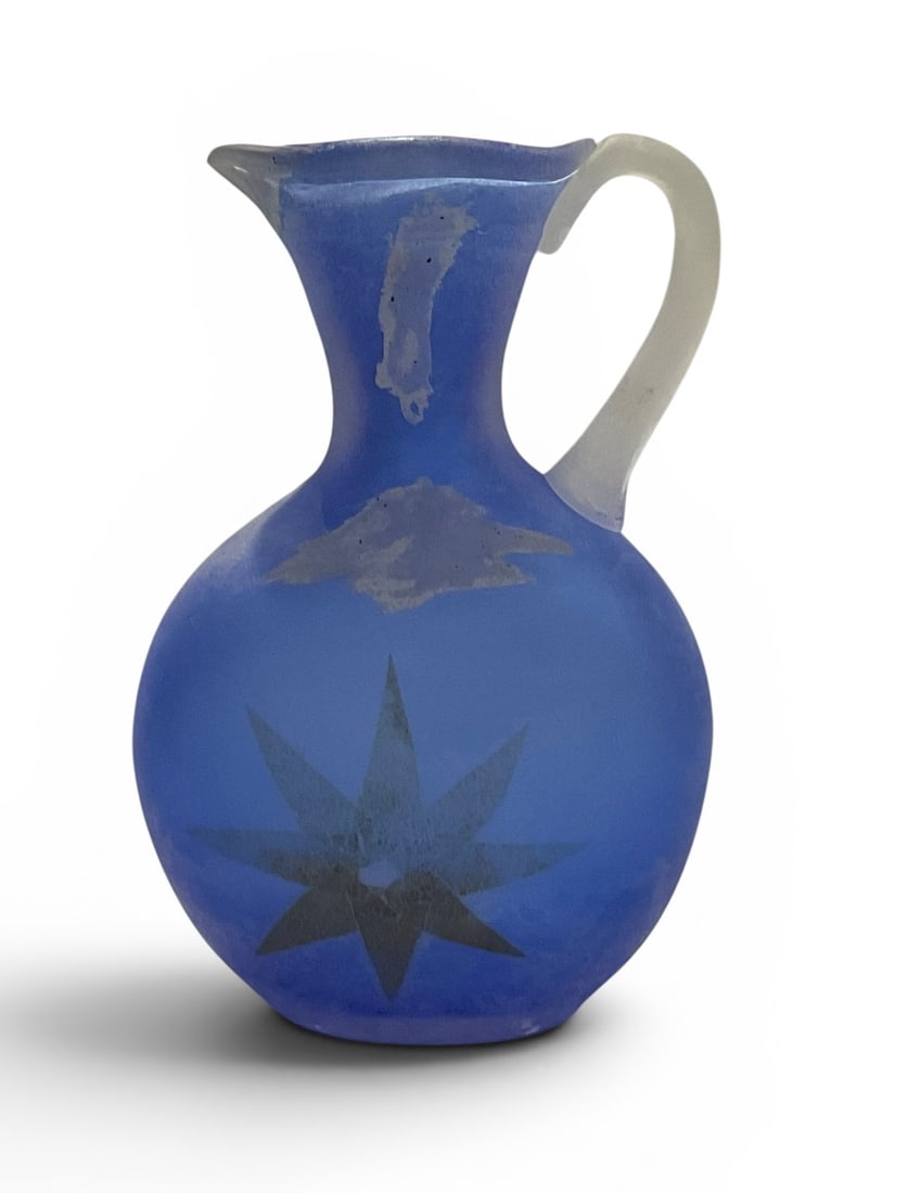Bisazza Murano Art Glass pitcher form in vibrant blue leaf decoration scavo glass (1 of 1)