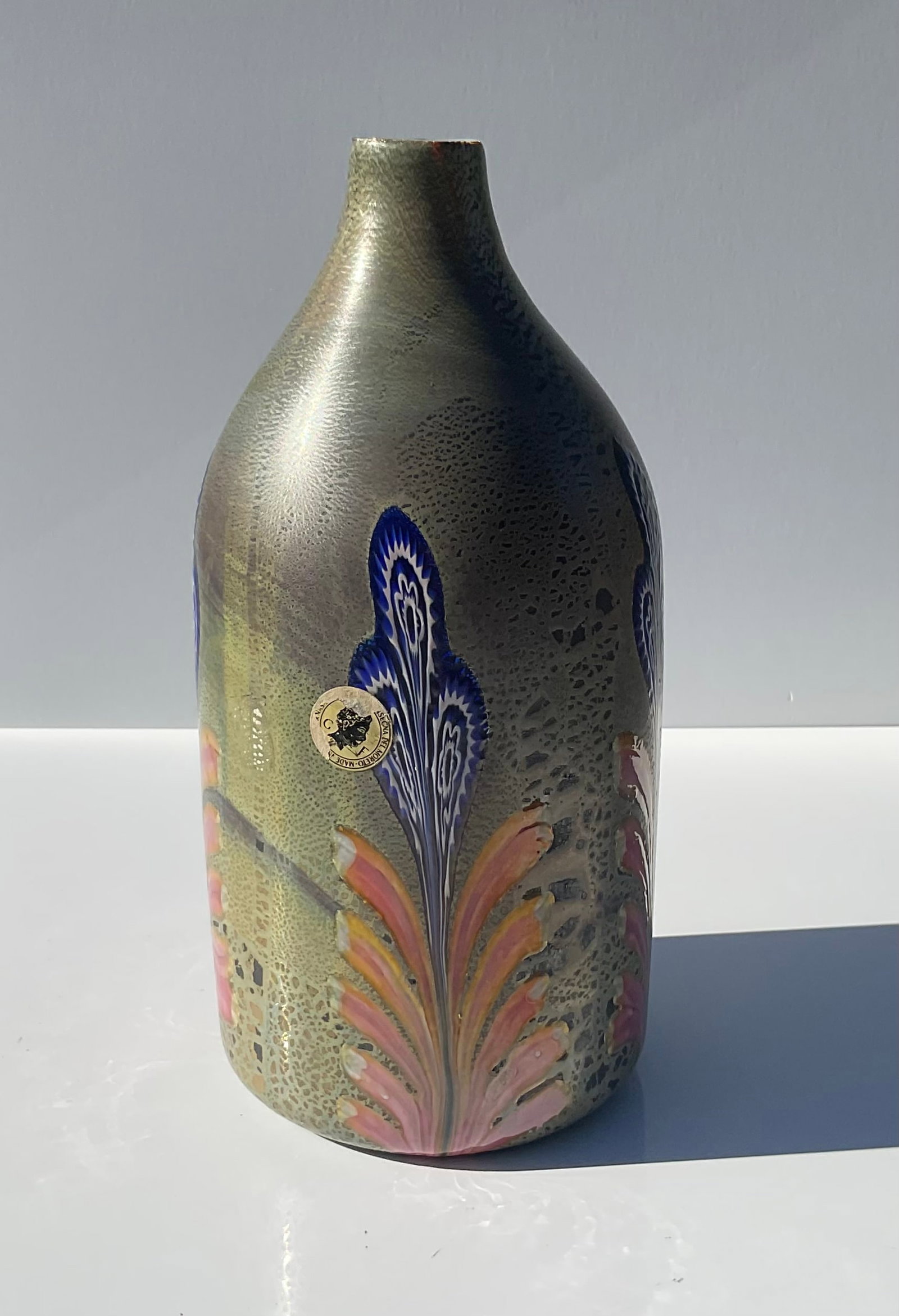 Galliano Ferro marquetry vase with murrine decoration retains original label (1 of 1)