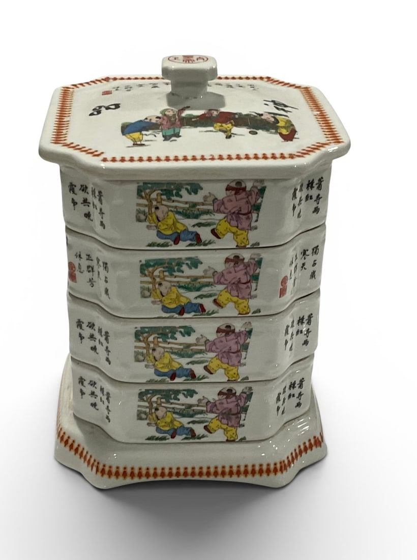 Chinese Porcelain artist signed stacking dishes (1 of 1)