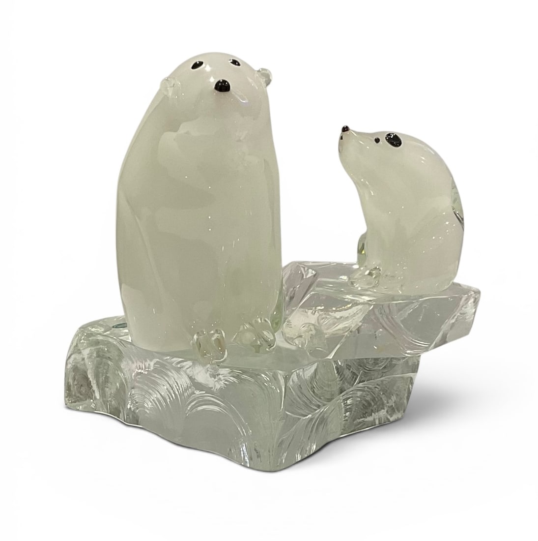 Murano Art Glass sculpture of 2 polar bears on an iceberg Signed with original label (1 of 1)