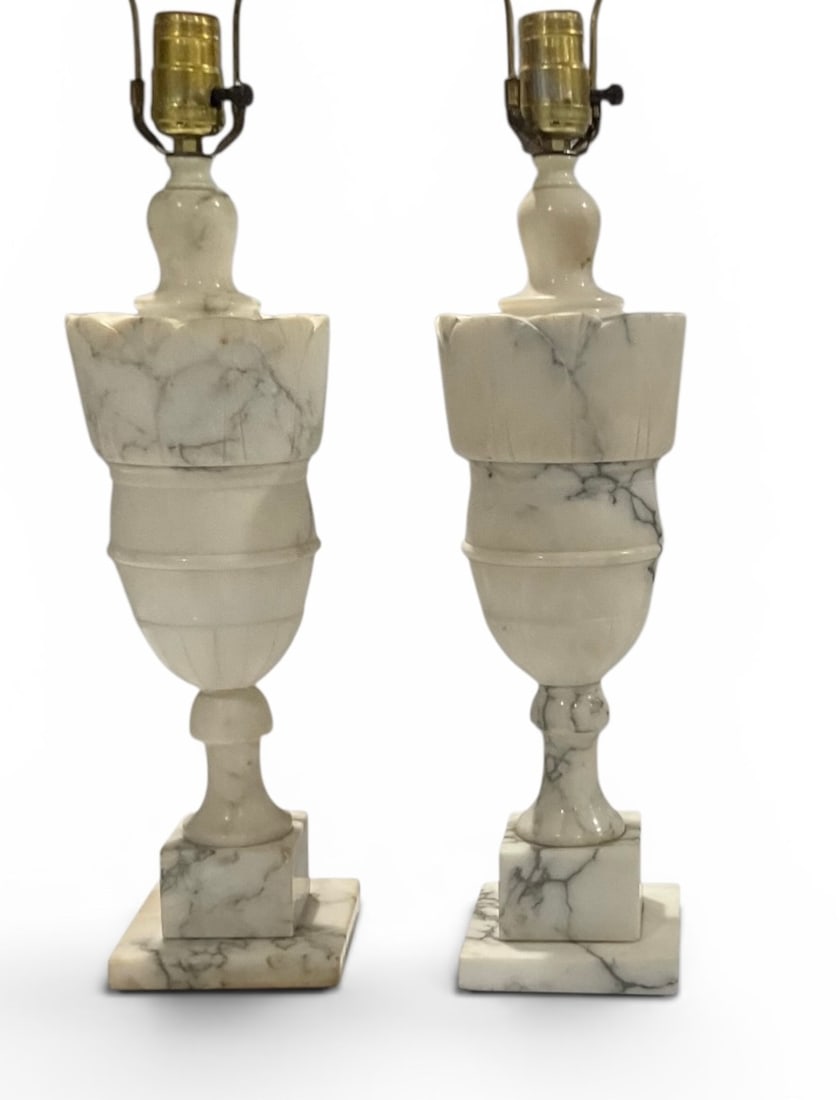 Mid Century Modern sculptural alabaster or marble pair of lamps (1 of 1)
