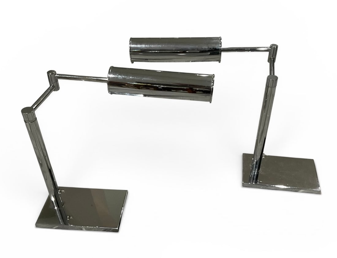 Mid Century Modern Von Nessen attributed Pair chrome lamps: Mid Century Modern Von Nessen attributed Pair chrome lamps