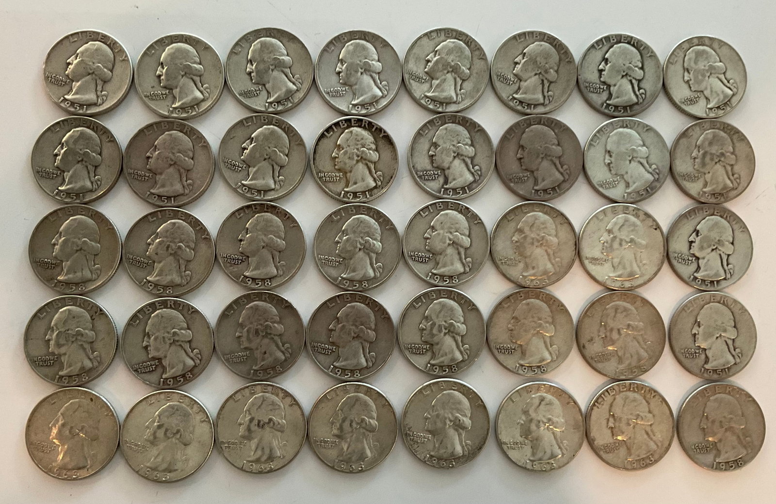 Group of 40 90 percent silver quarters: Group of 40 90 percent silver quarters