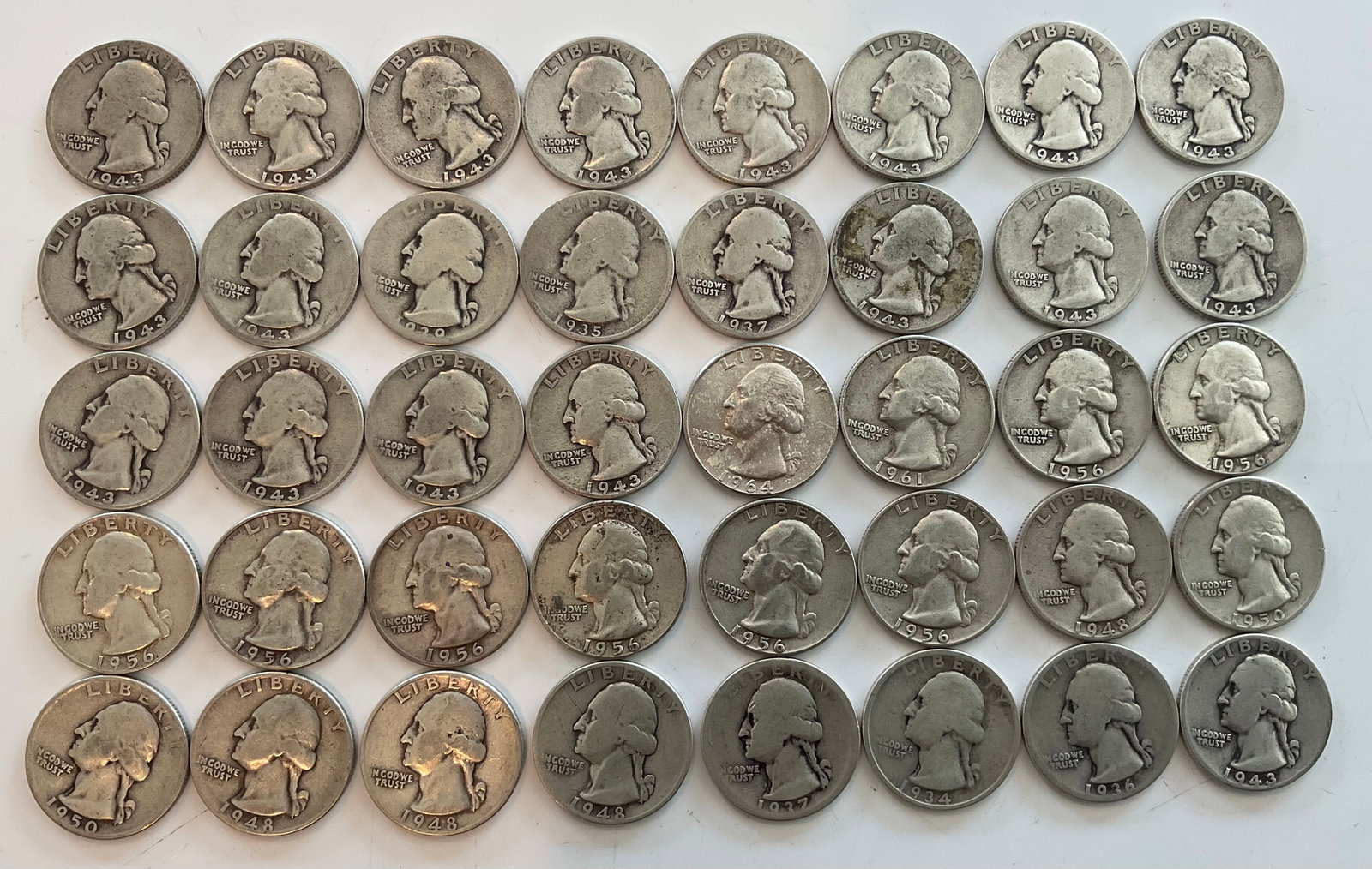 Group of 40 90 percent silver quarters: Group of 40 90 percent silver quarters