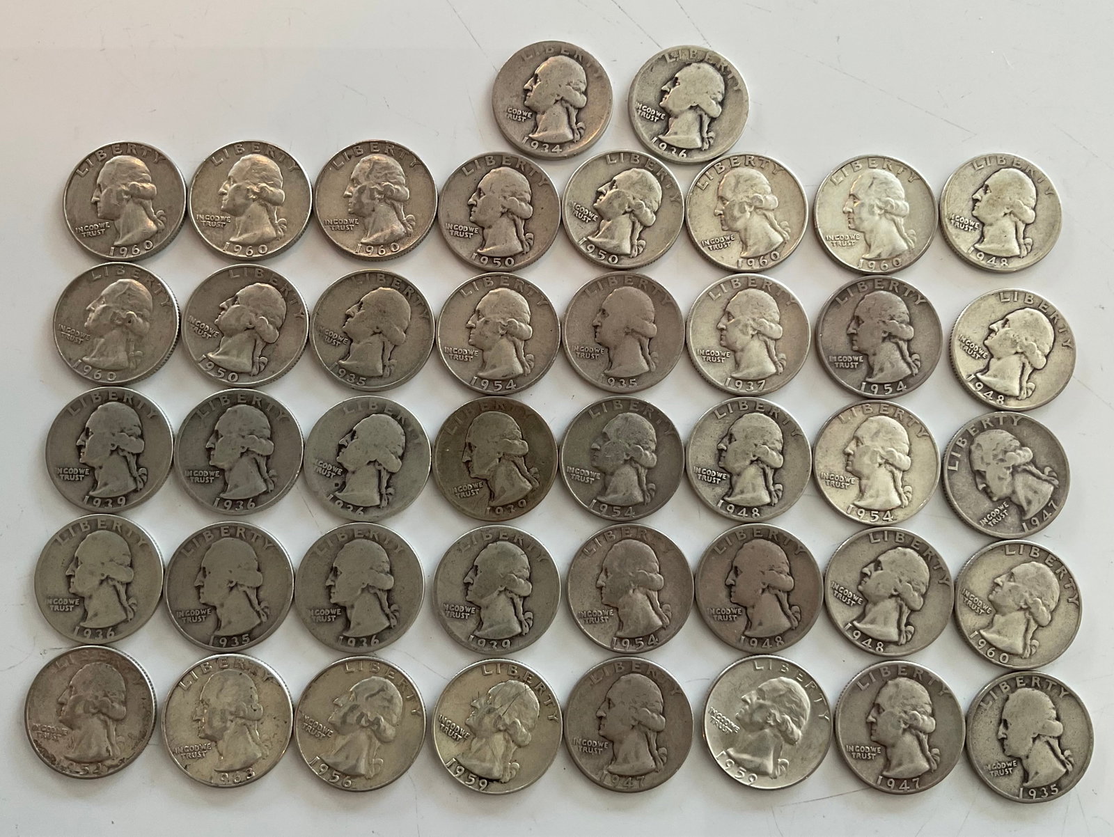 Group of 42 90 percent silver quarters: Group of 42 90 percent silver quarters