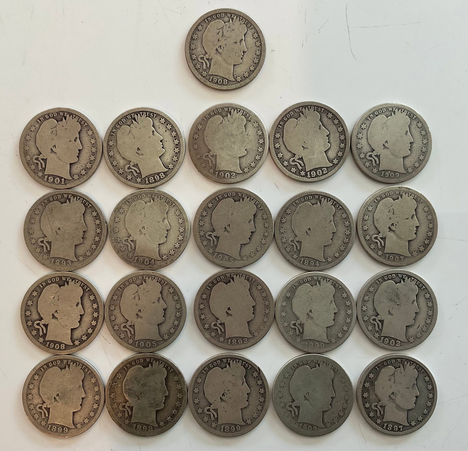 Group of 21 90 percent silver Barber quarters (1 of 1)