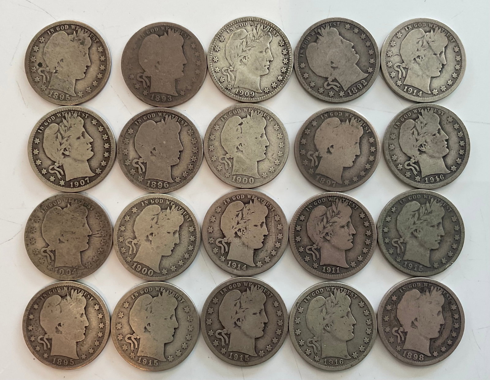 Group of 20 90 percent silver Barber quarters (1 of 1)