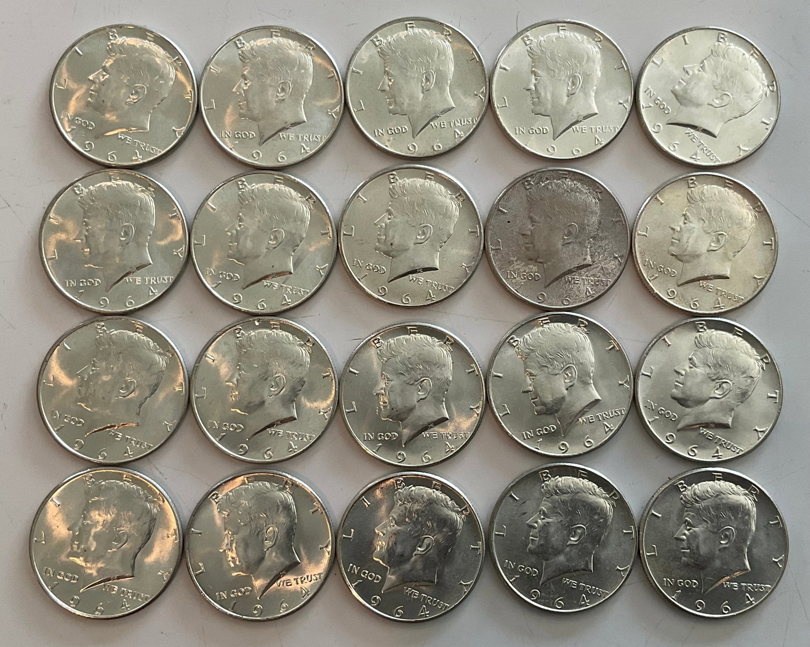 Group of 20 1964 Kennedy half dollars 90 percent silver (1 of 1)