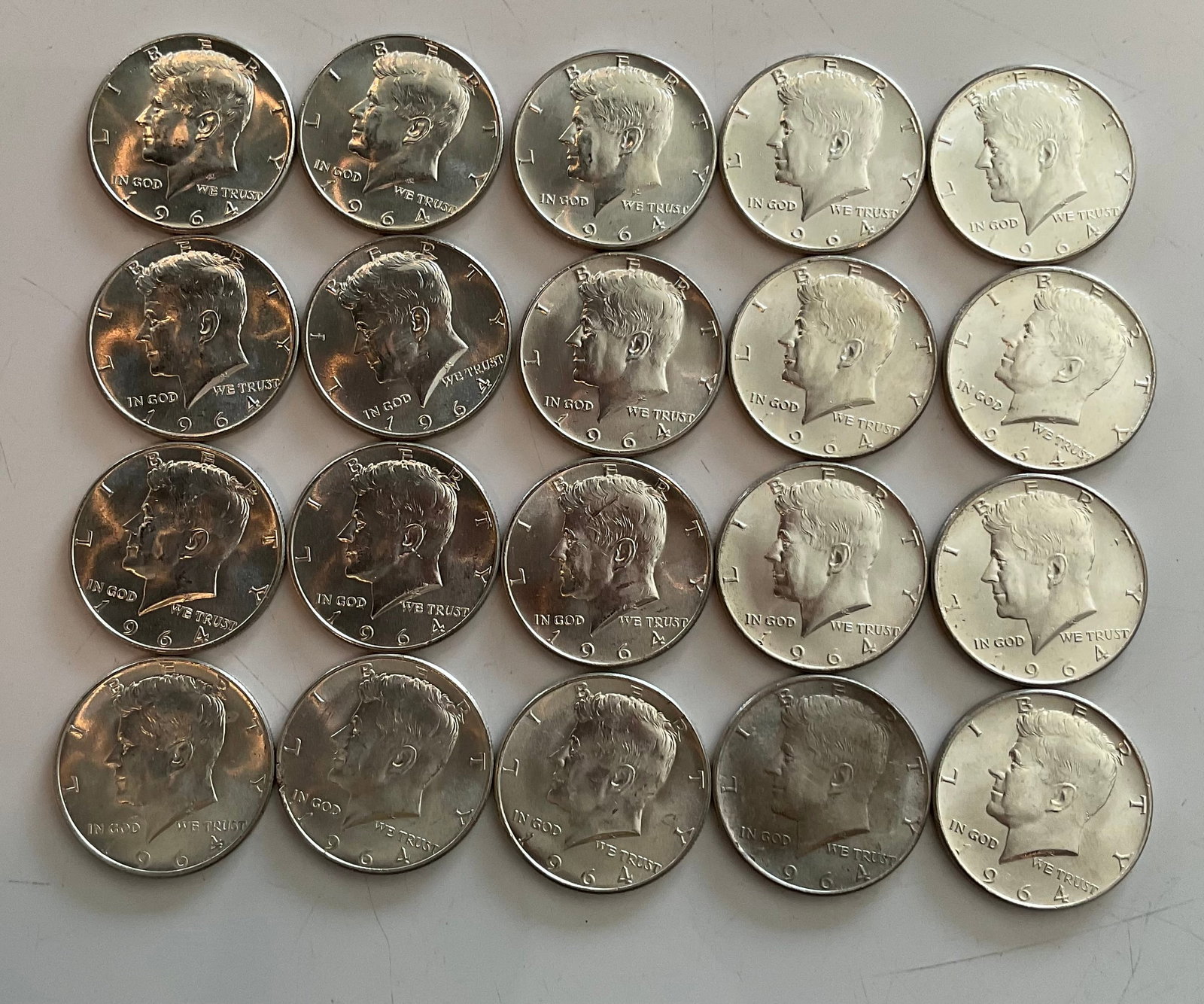 Group of 20 1964 Kennedy half dollars 90 percent silver: Group of 20 1964 Kennedy half dollars 90 percent silver