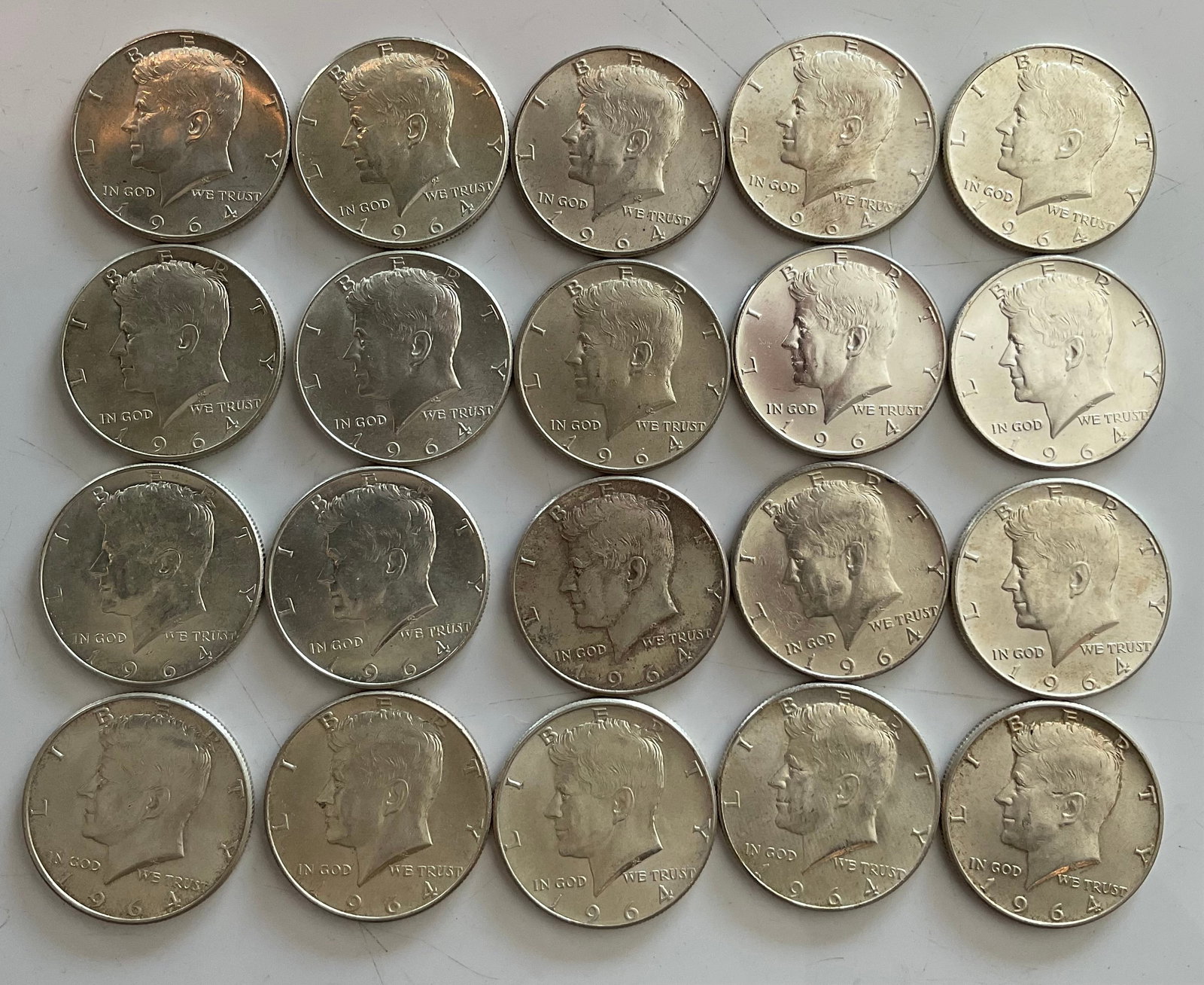 Group of 20 1964 Kennedy half dollars 90 percent silver: Group of 20 1964 Kennedy half dollars 90 percent silver