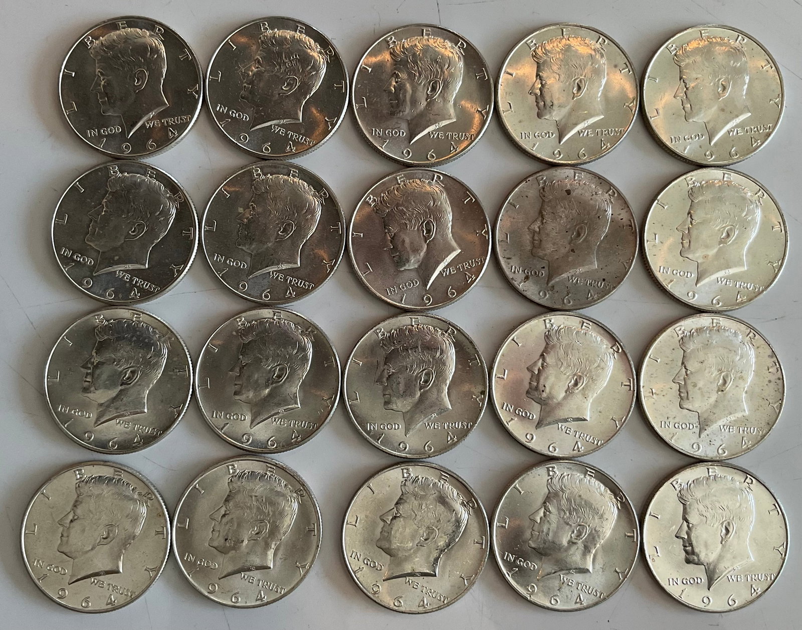 Group of 20 1964 Kennedy half dollars 90 percent silver: Group of 20 1964 Kennedy half dollars 90 percent silver