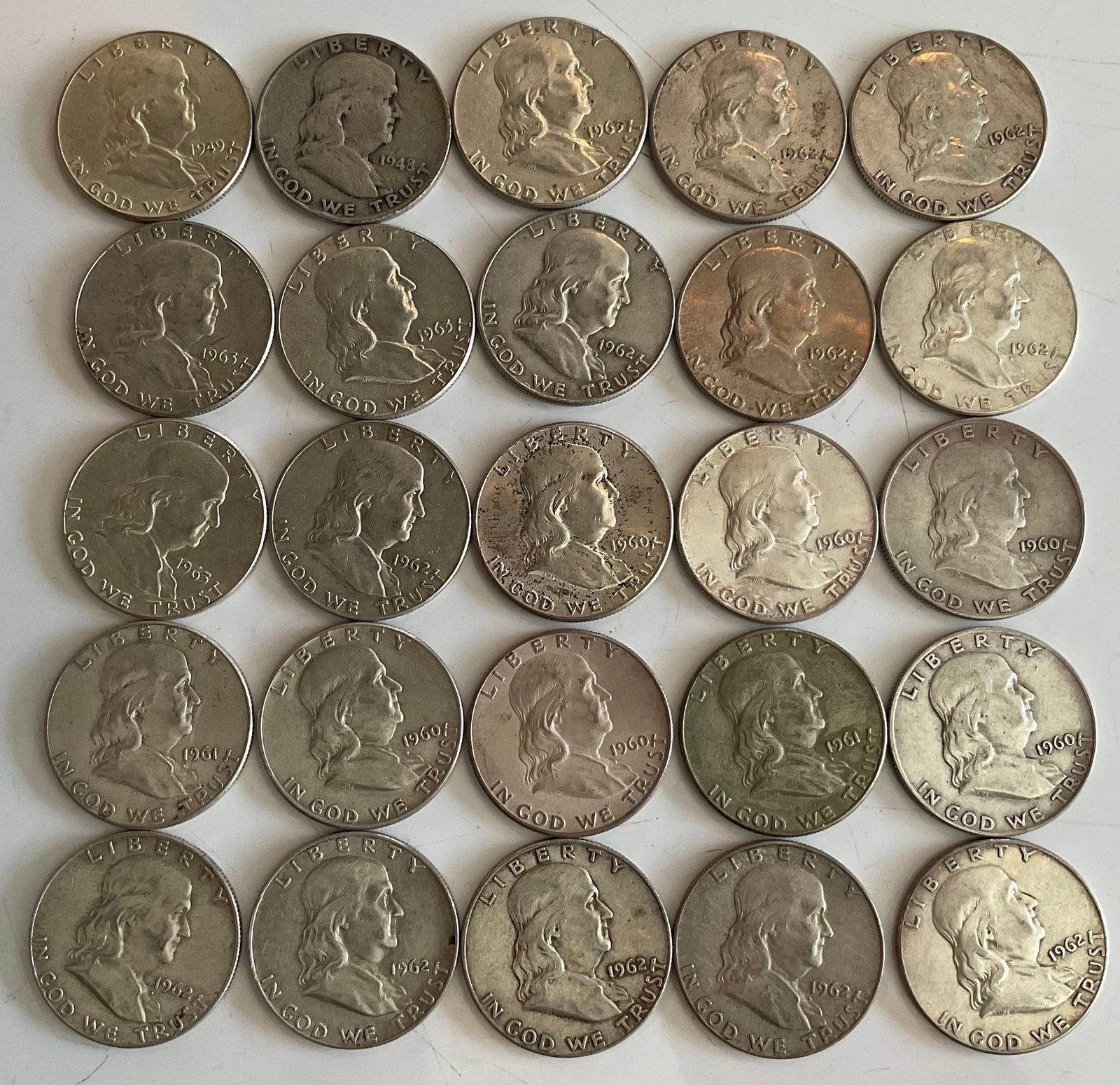 Group of 25 Franking Half dollars 90 percent silver: Group of 25 Franking Half dollars 90 percent silver