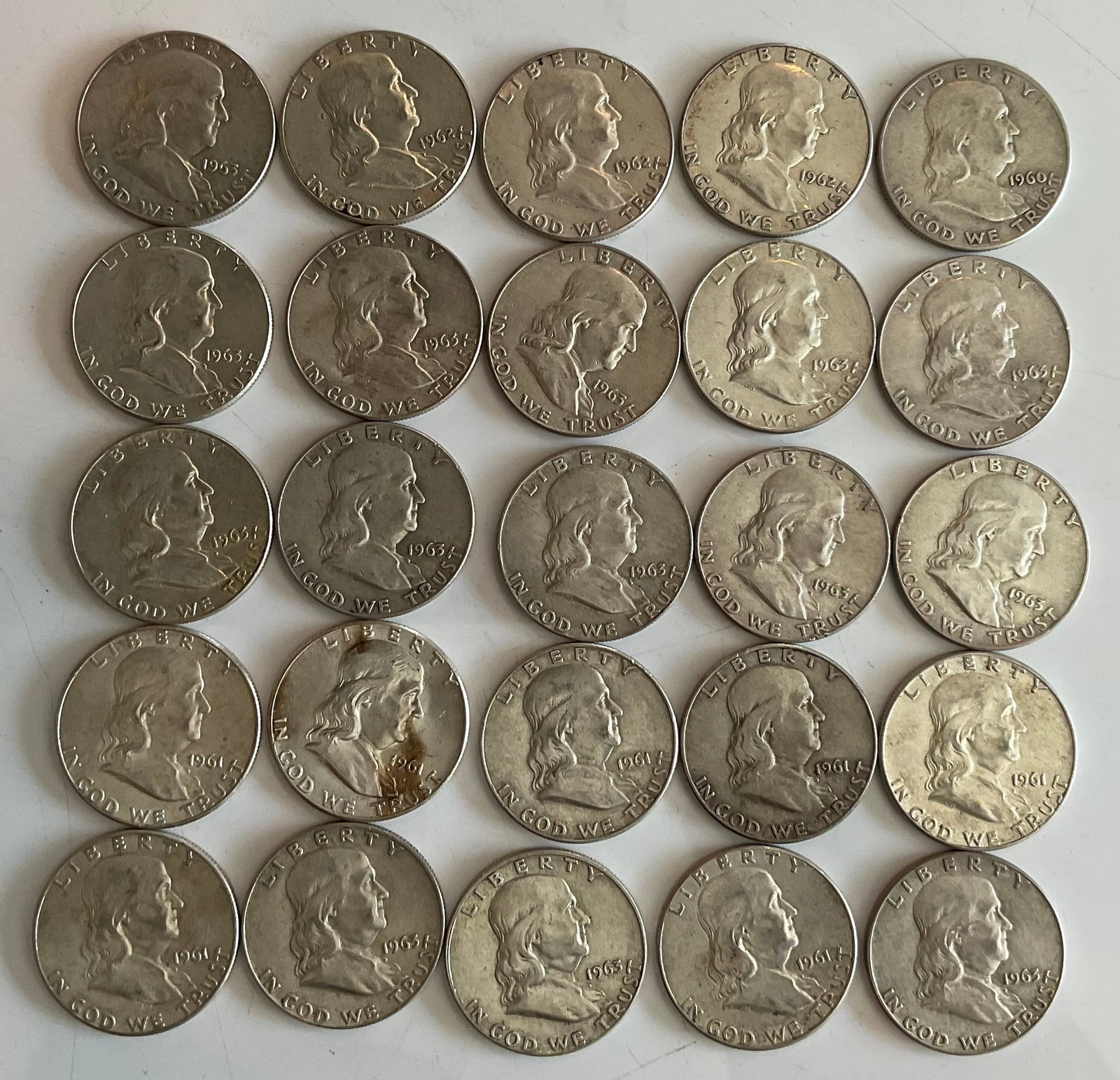 Group of 25 Franking Half dollars 90 percent silver: Group of 25 Franking Half dollars 90 percent silver