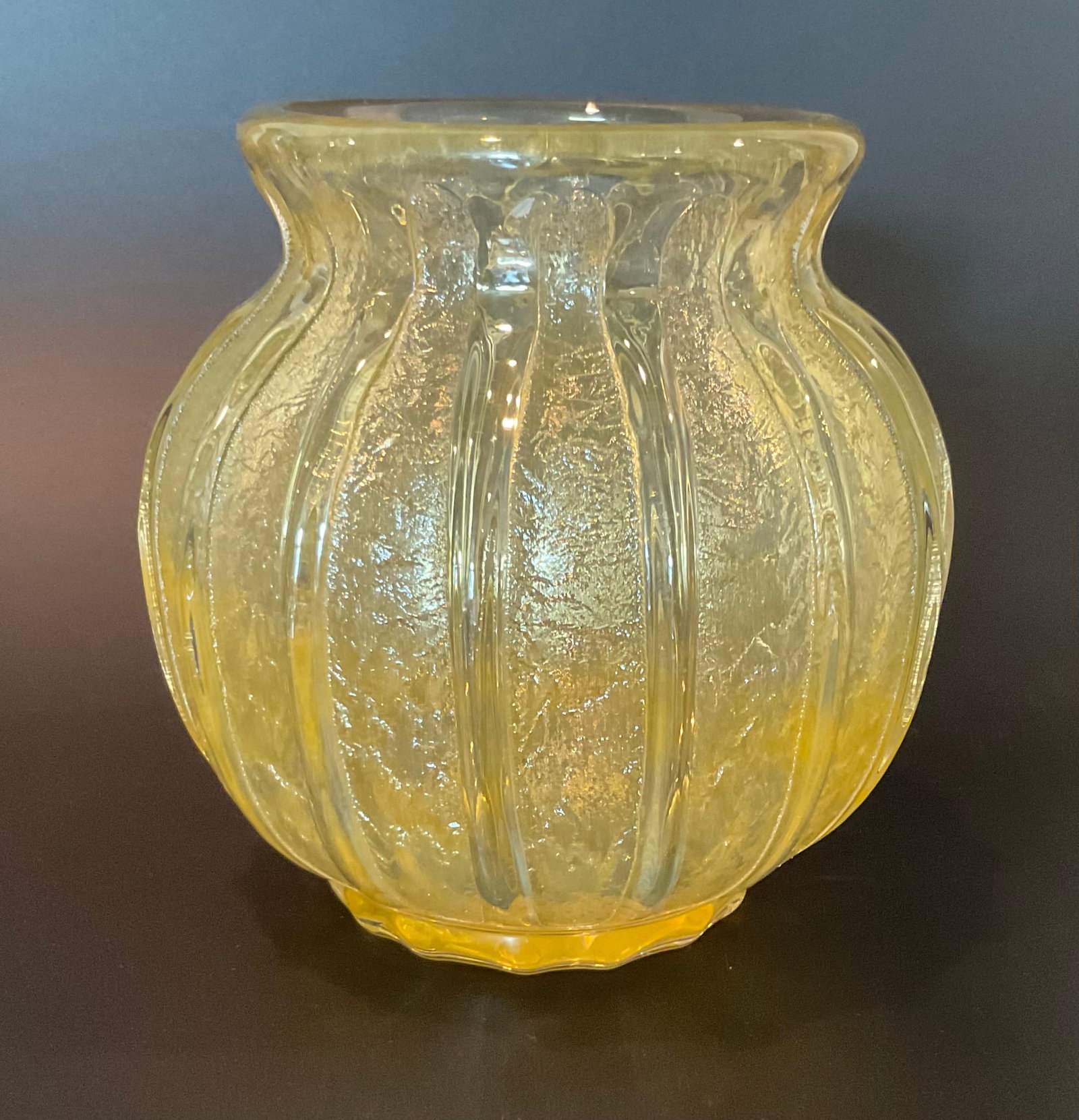 Daum France Signed acid finished art glass vase in vibrant yellow: Daum France Signed acid finished art glass vase in vibrant yellow