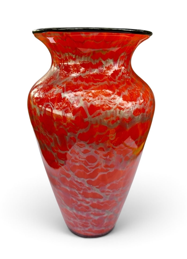 Brilliant Red Loetz Titania Vase signed with oval acid stamp Czechoslovakia (1 of 1)