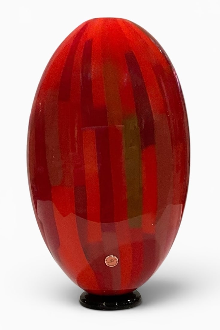 Seguso Viro Murano art glass patchwork vase in vibrant red signed and numbered: Seguso Viro Murano art glass patchwork vase in vibrant red signed and numbered