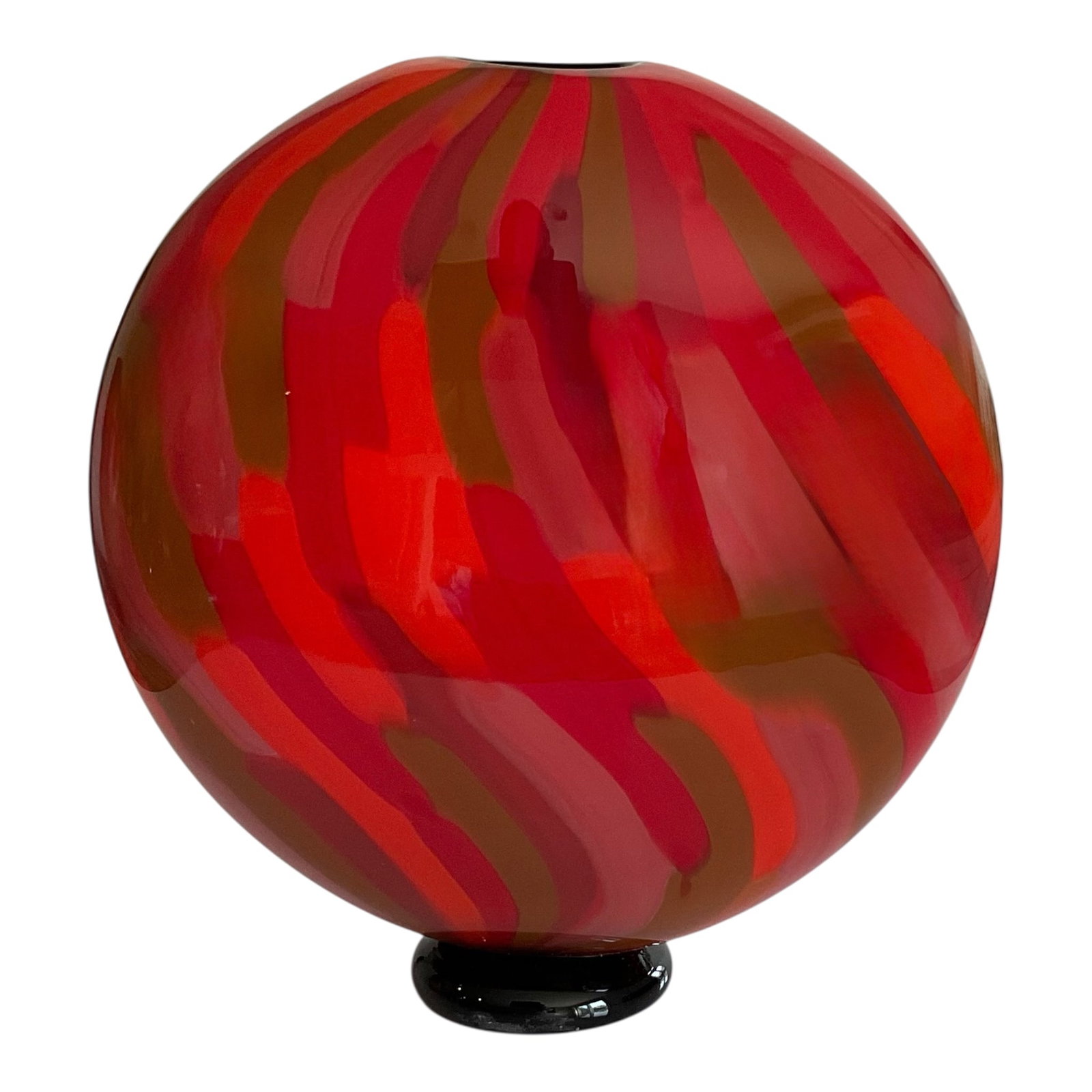 Seguso Viro rounded Murano art glass patchwork vase in vibrant red signed and numbered: Seguso Viro rounded Murano art glass patchwork vase in vibrant red signed and numbered