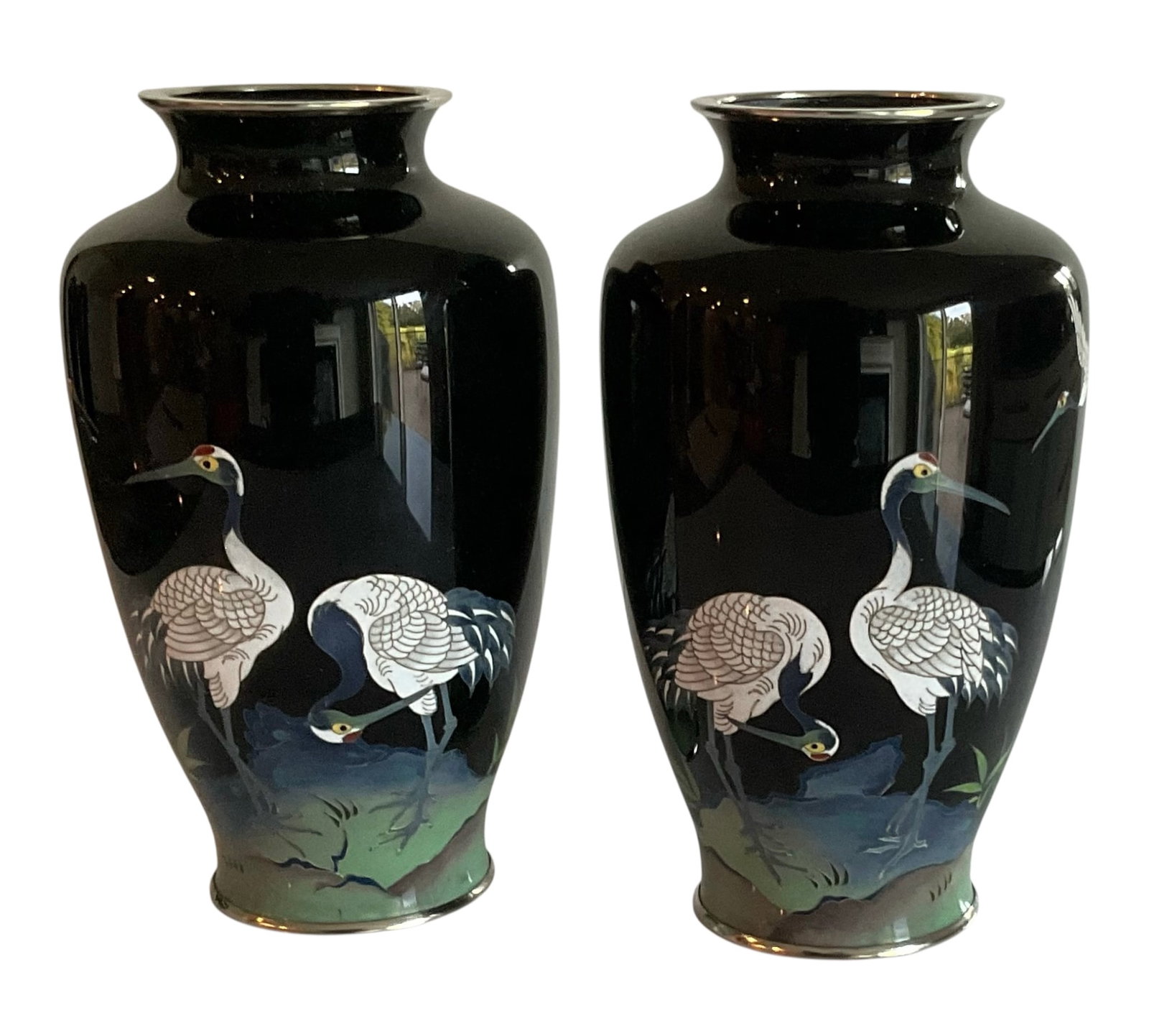 Japanese Cloisonne PAIR Signed Suzuki vases (1 of 1)