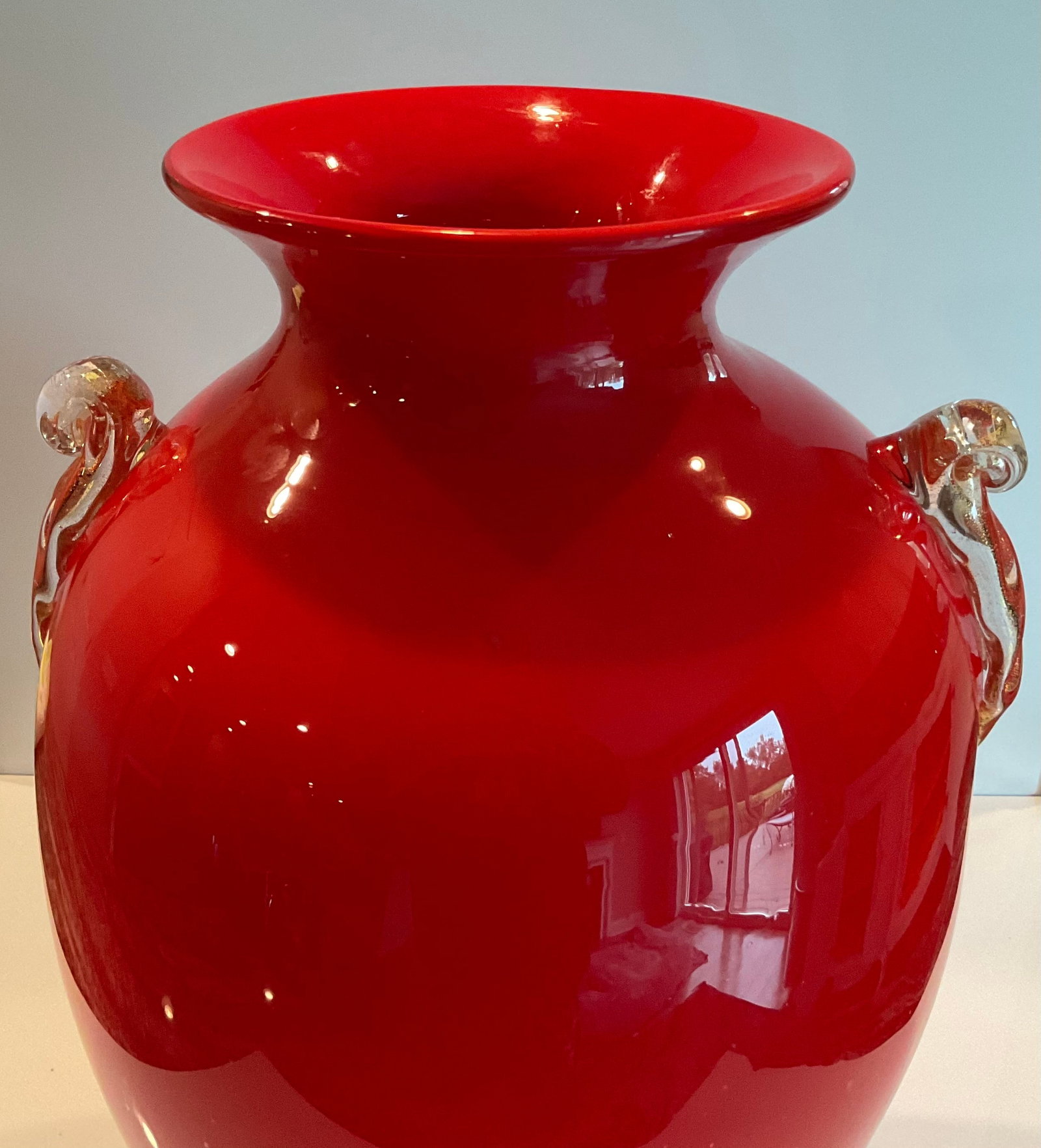 Flavio Poli Seguso Vetri D Arte Model Z 2666 Large red Pasta glass vase with handles - 2