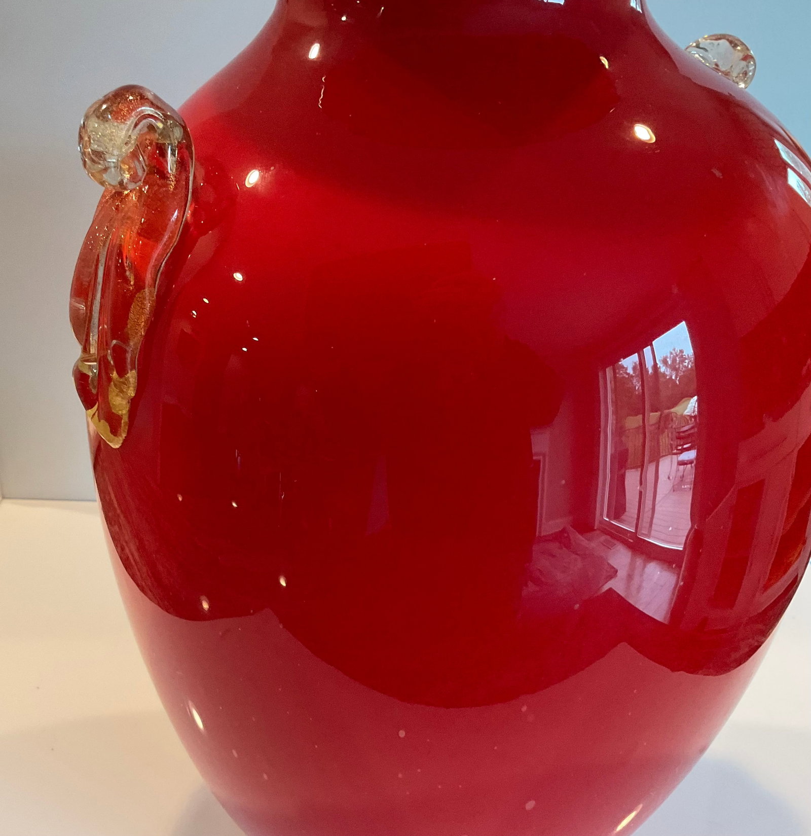 Flavio Poli Seguso Vetri D Arte Model Z 2666 Large red Pasta glass vase with handles - 5