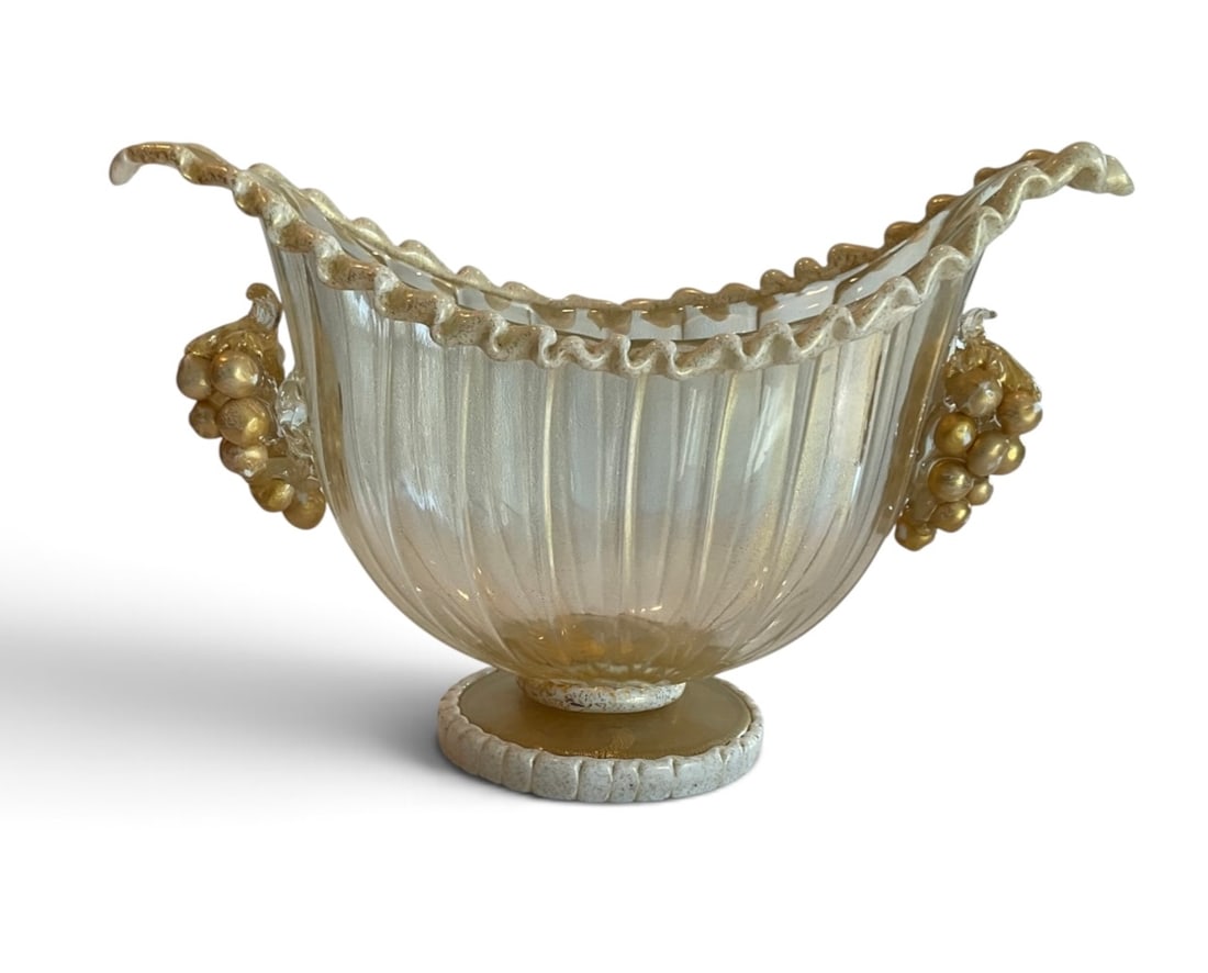 Ercole Barovier (1889-1974) Murano art glass bowl with grape handles circa 1930 (1 of 1)
