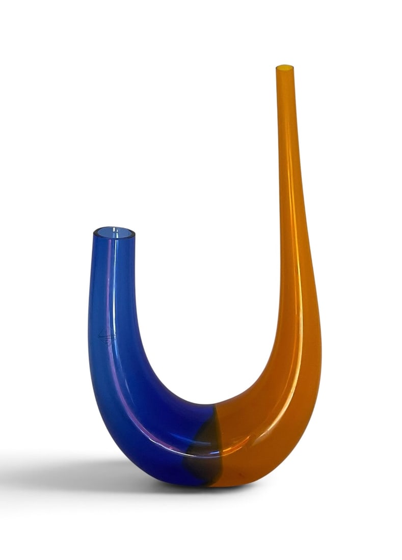 Barovier and Toso Murano LARGE Encalmo Vase signed and labeled: Barovier and Toso Murano LARGE Encalmo Vase signed and labeled . Blue Orange.
