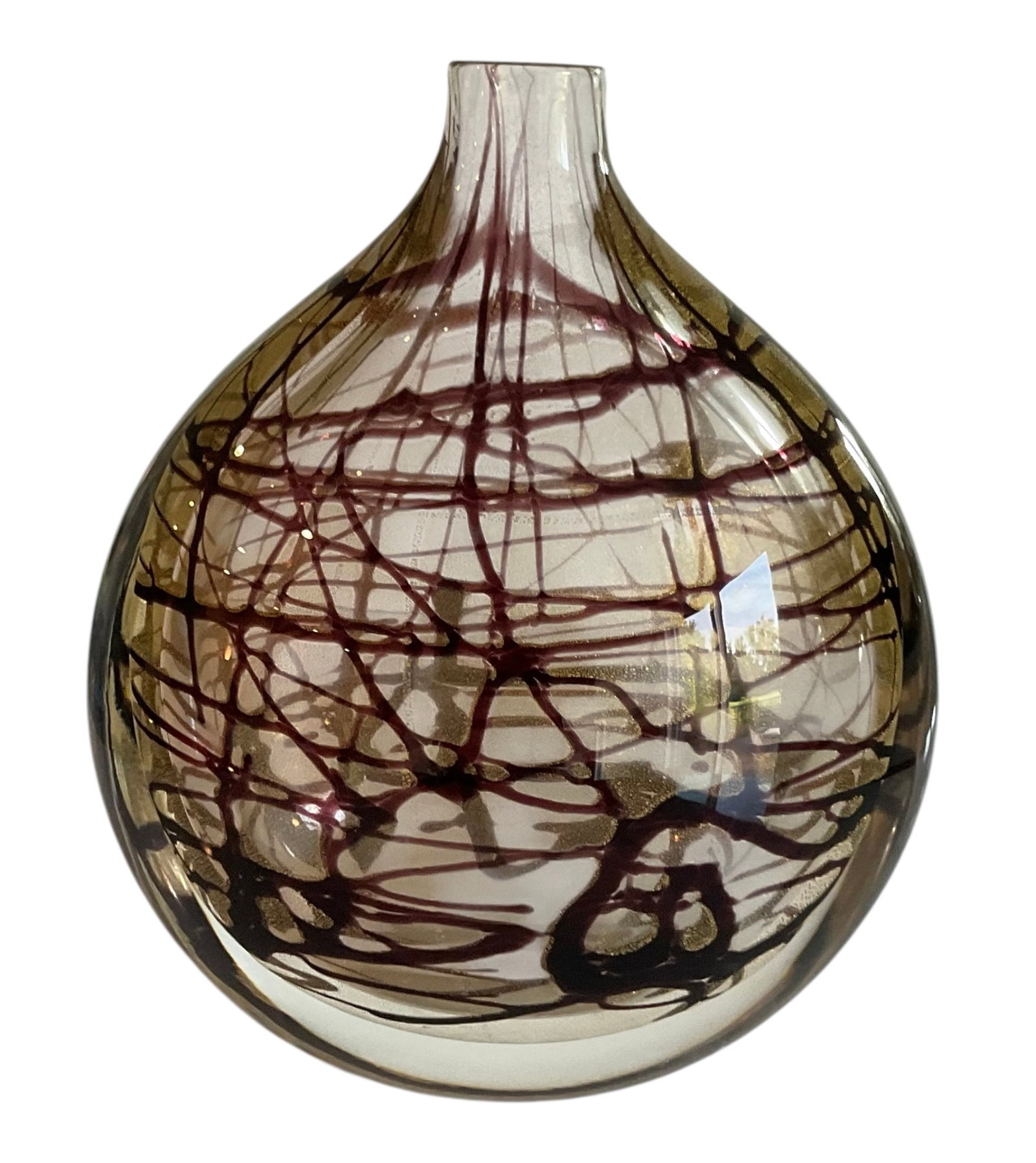 Seguso Viro Signed art glass vase with encased swirls in vibrant gold: Seguso Viro Signed art glass vase with encased swirls in vibrant gold