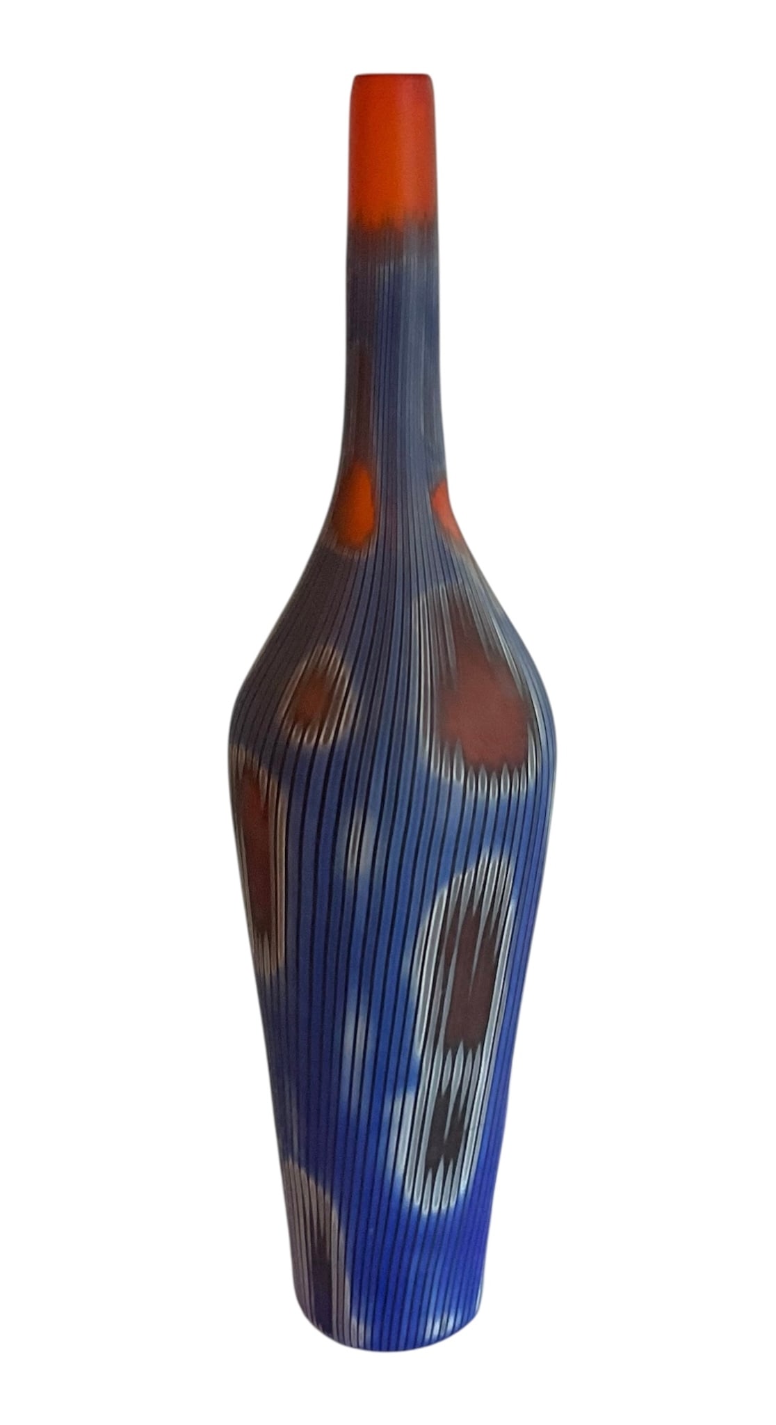 Cenedese signed Murano art glass vase in brilliant red and blue with carved surface (1 of 1)