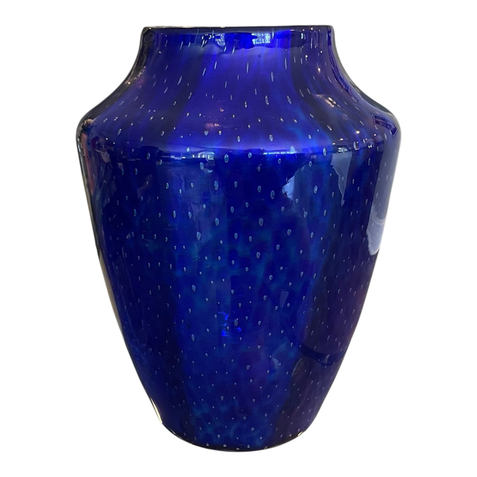 RARE Loetz Perlglas Lotz Witwe Vase with pierced air bubble decoration: Klostermühle c. 1908, decoration Perglas, clear glass, silver and cobalt decoration with pierced air bubbles, height 17.7 cm, (B).