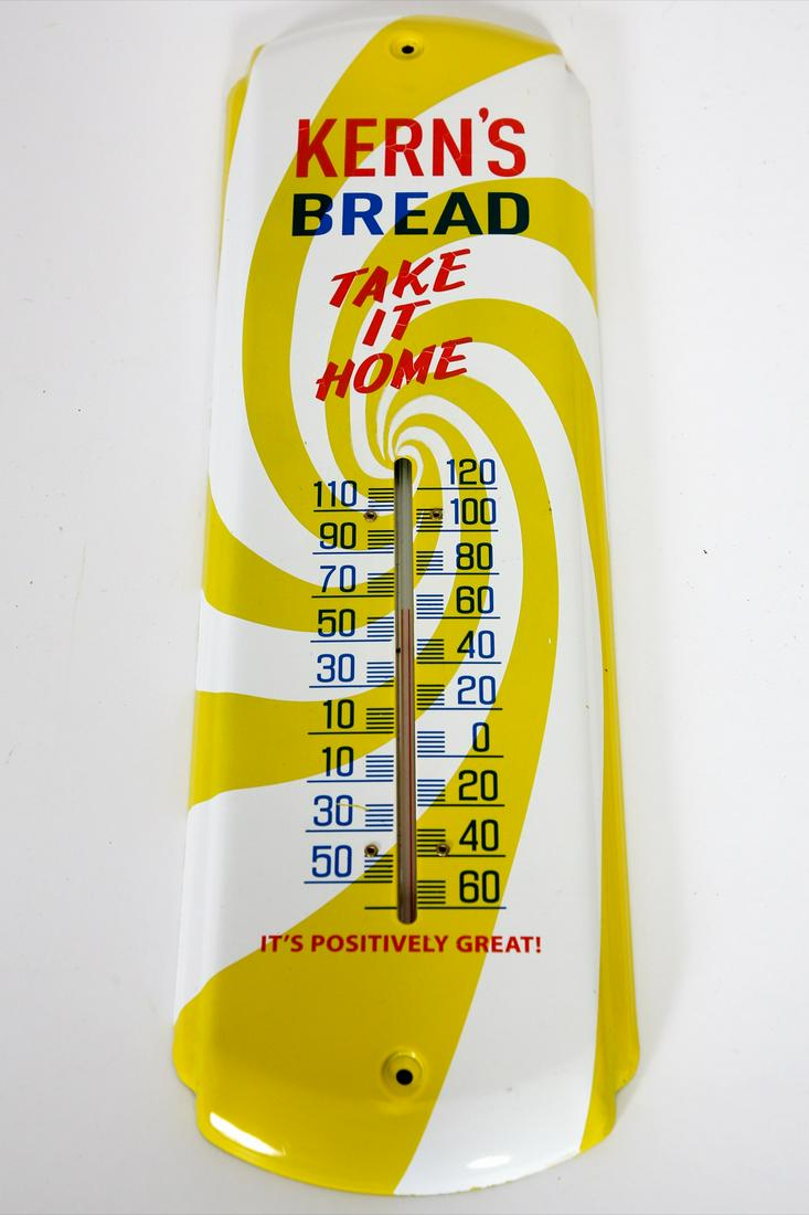 Kern's Bread Advertising Thermometer: Contemporary Kern's Bread Advertising Thermometer. Graphics read Take It Home It's Positively Great! Condition: Good Size: 5" W x 17 3/16" H