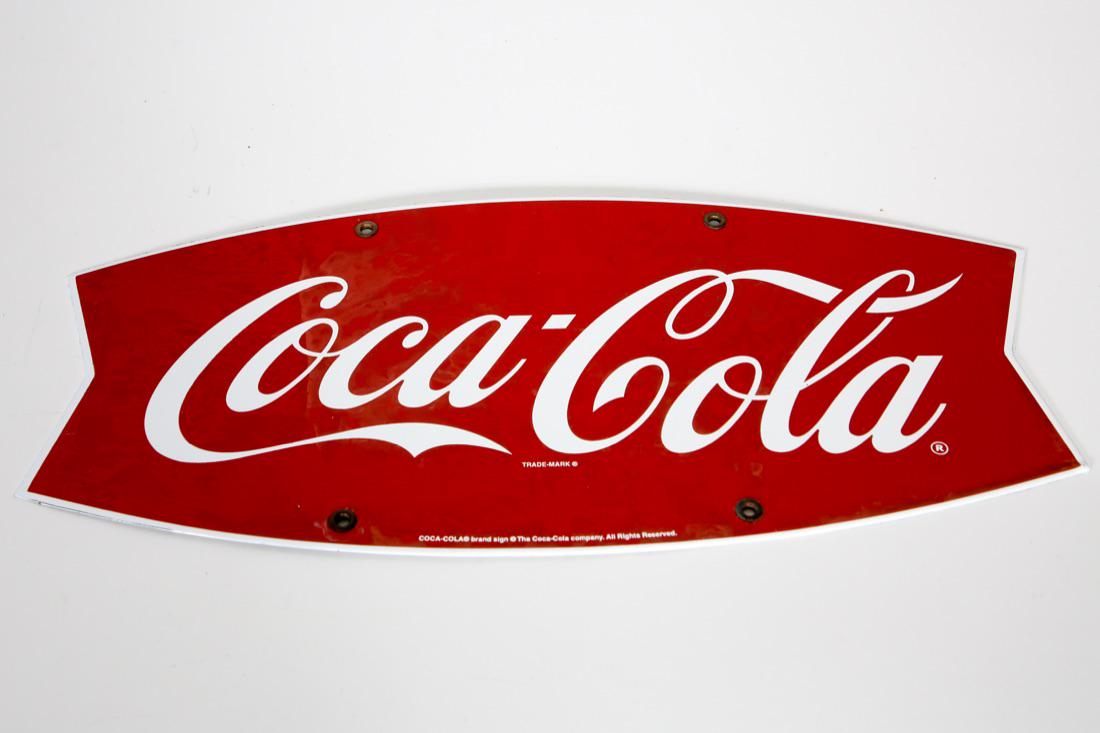 Coca-Cola Coke Porcelain Fishtail Advertising Sign: Vintage Coca-Cola Porcelain Fishtail Sign. Condition: Good. Size: 16" W x 7 1/2" H