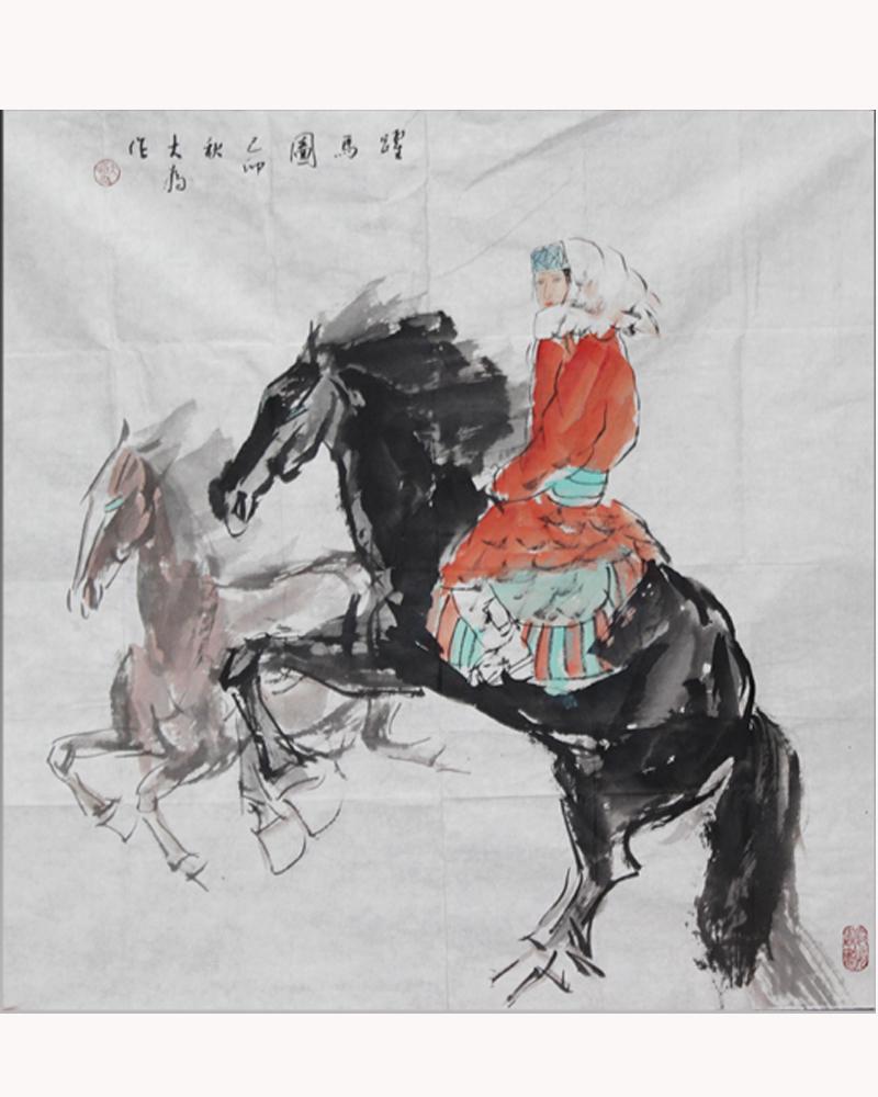 LIU DAWEI, THE RIDE, INK AND COLOR ON PAPER: Liu Dawei, born in 1945, was born in Zhucheng, Shandong. Graduated from the Fine Arts Department of Inner Mongolia Normal University in 1968. Graduated from the postgraduate class of the Chinese Paint