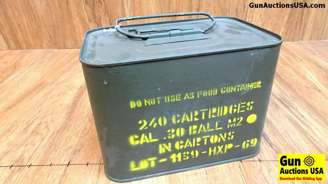 Military Surplus .30 Cal. Ammo. 240 Rounds all in: Military Surplus .30 Cal. Ammo. 240 Rounds all in a Sealed Spam Can. . (38016)