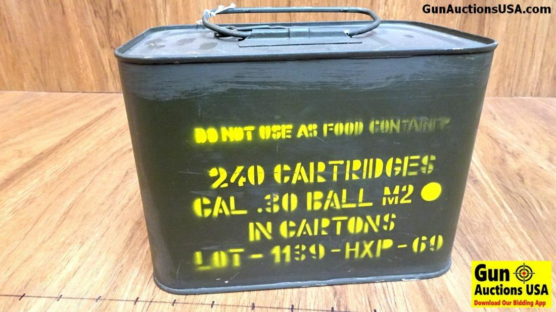 Military Surplus .30 Cal. Ammo. 240 Rounds all in: Military Surplus .30 Cal. Ammo. 240 Rounds all in a Sealed Spam Can. . (38017)