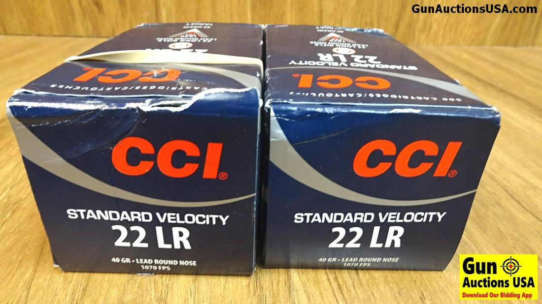 CCI .22LR Ammo. 1000 Rounds of 40 Grain Lead Round: CCI .22LR Ammo. 1000 Rounds of 40 Grain Lead Round Nose. CCI Standard Velocity .22 LR ammunition is ideal for plinking or competition training. (38139)