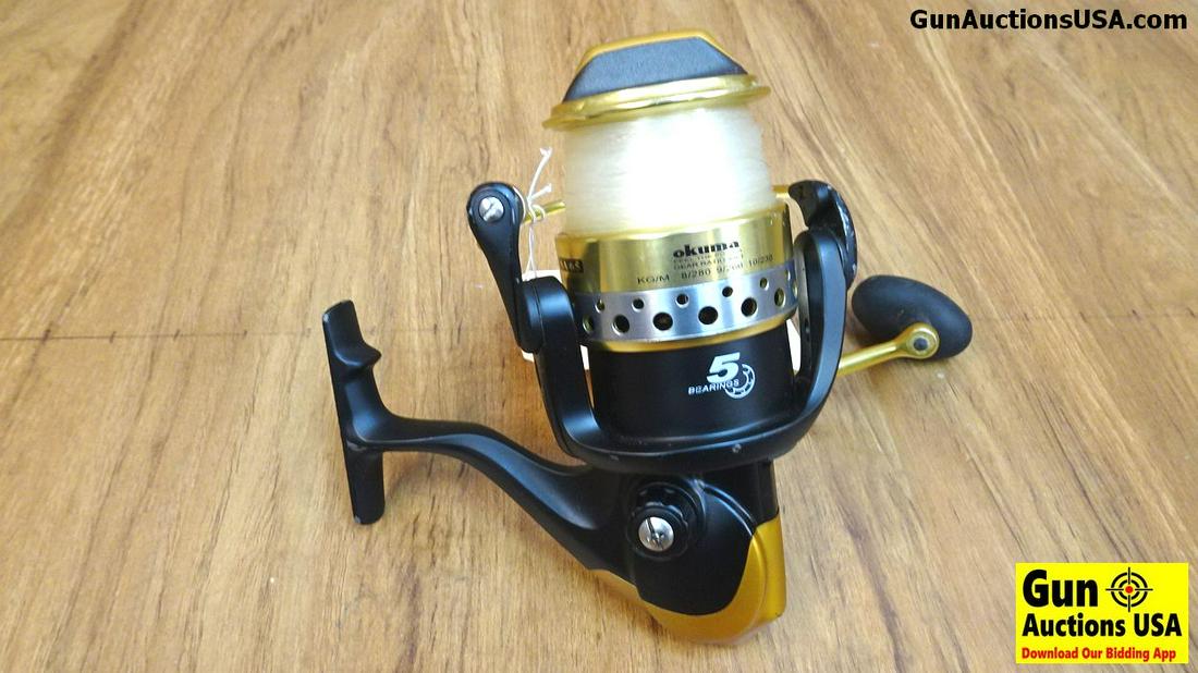 Okuma Salina 65 Fishing Reel. Excellent Condition. Salt: Okuma Salina 65 Fishing Reel. Excellent Condition. Salt Water Series, 5 Ball Bearings, 260 yards of 20 Lb. Test. . (39765)
